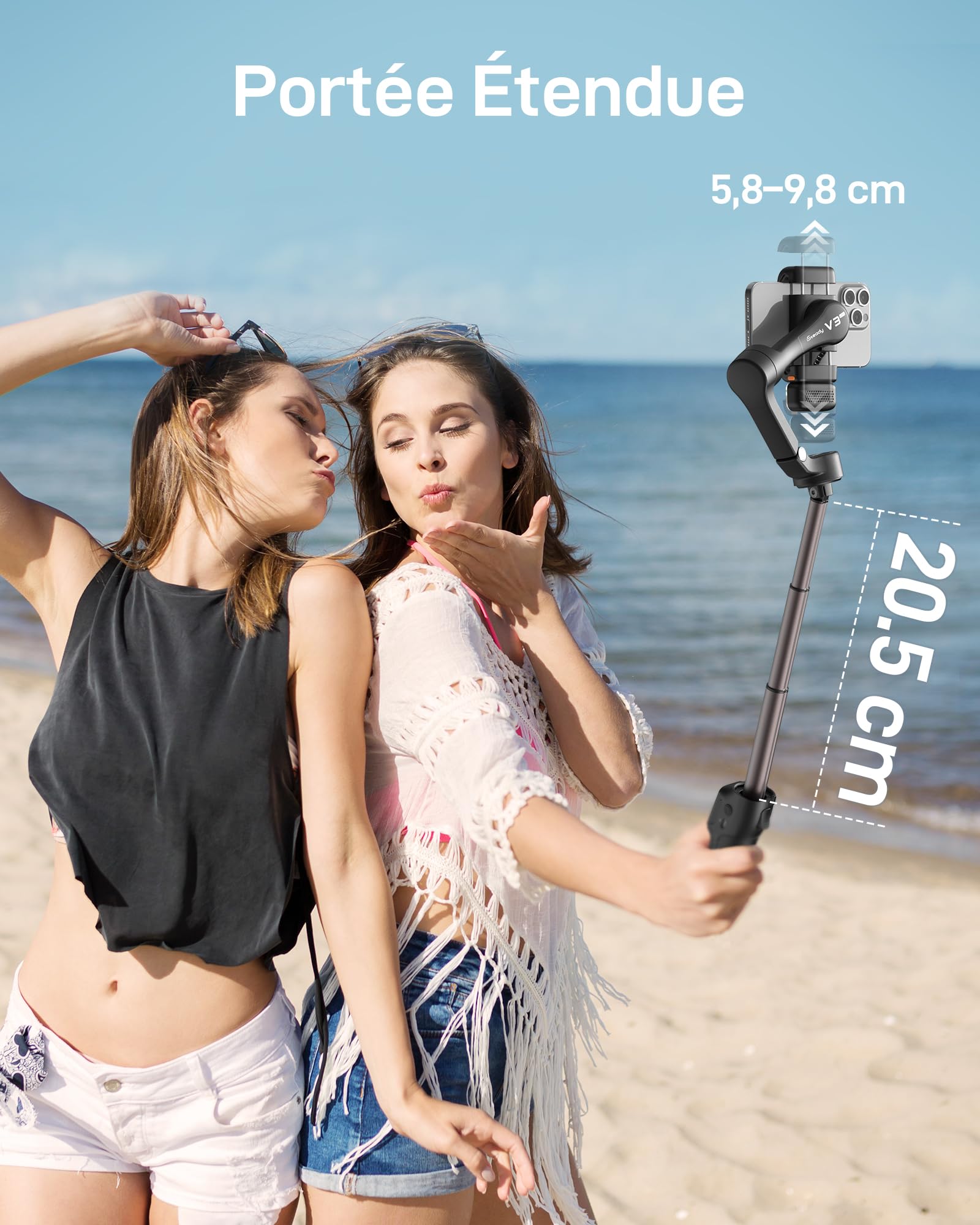 hohem Stabilisateur pour Smartphone iSteady V3 Ultra, Gimbal avec Suivi à 360°, Suivi IA Multimodal, Écran Tactile de 1,22 Pouce, Stabilisateur iSteady 9.0 pour Vlogs TikTok Youtube