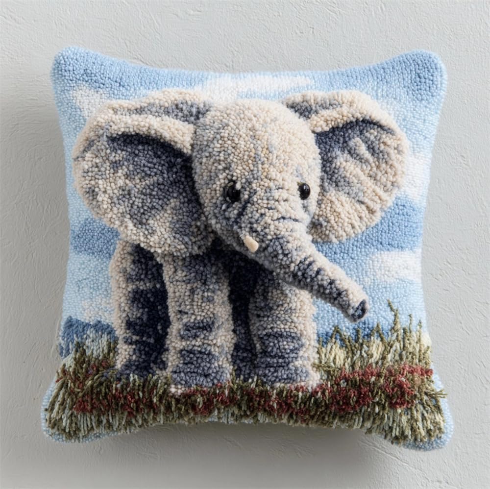 FWRTYCB 3D Pillow Latch Hook Embroidery Kits Baby Elephant Cushion Art