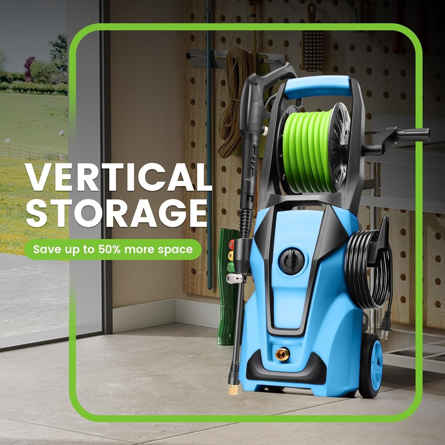 Electric Pressure Washer Adjustable 5000PSI 4.0 GPM High Power Washers with 33ft Hose Reel, 4 Nozzle and Foam Cannon, Power Washers Machine for Home, Cars, Patio (Navy Blue) - Image 8