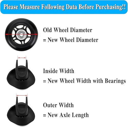 Miniatura 6 de OwnMy Juego de 2 ruedas de repuesto para equipaje individual de 2.756 x 0.945 in, juego de 2 ruedas de repuesto para maleta silenciosa con