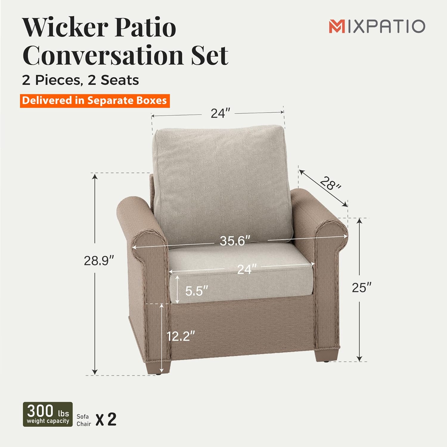 MIXPATIO Patio Furniture Set 2 pcs, Wicker Outdoor Patio Furniture, 2 Single Chairs, Rattan Patio Conversation Set for Backyard Deck, Beige