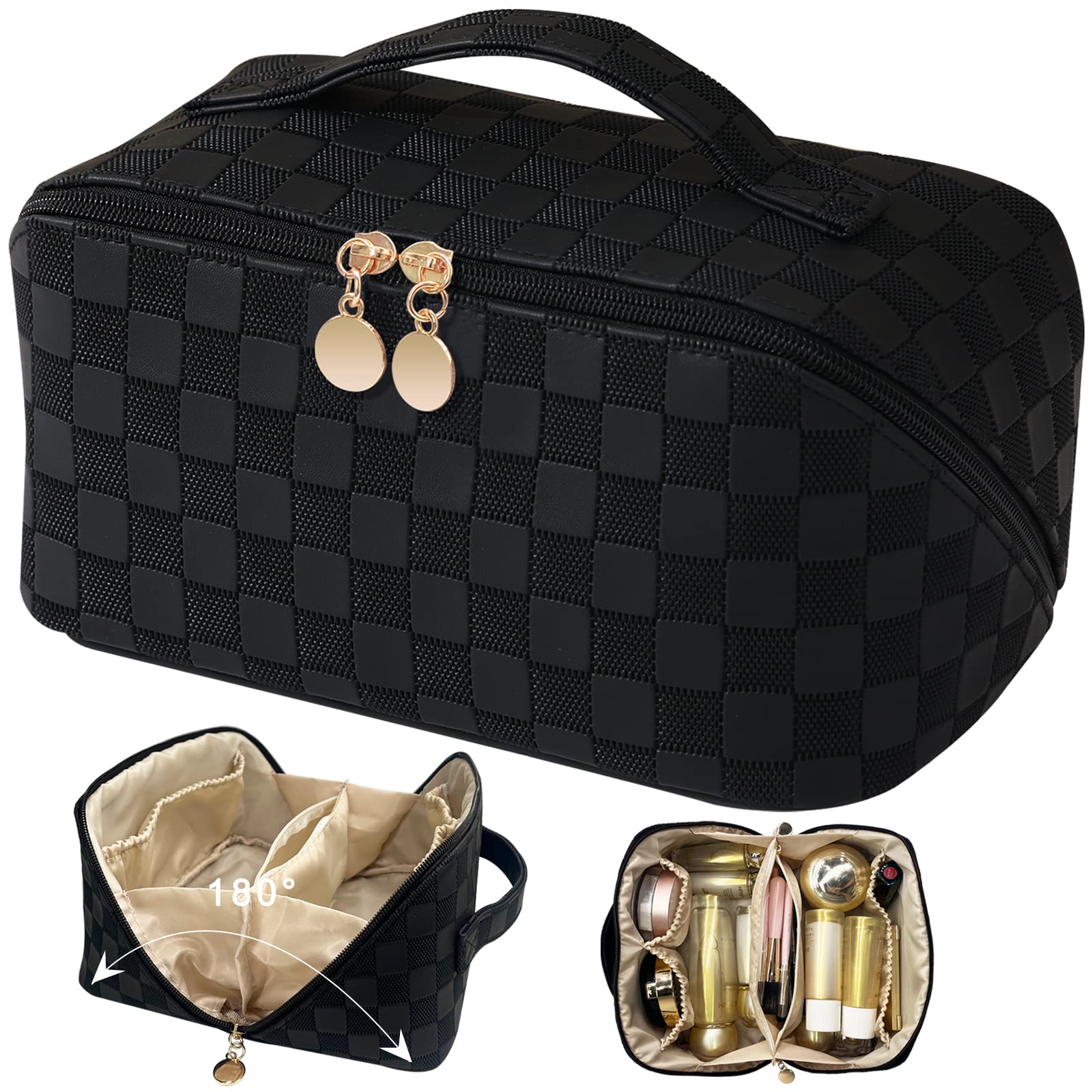 TOPALL Neceser Maquillaje Grande, Neceser Viaje Mujer de PU Cuero Neceser Cuero,Makeup Bag,XXL Organizador Bolsa de Aseo para Maquillaje Necessaire Viajes Accesorios de Mujer
