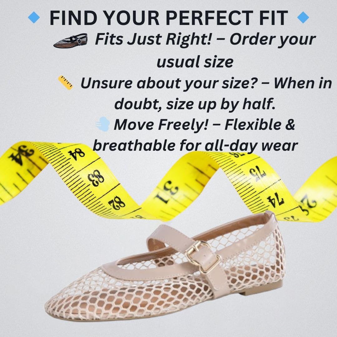EMMA NEW YORK Mesh Ballet Flats for Women, Mary Jane Mesh Ballet Flats Shoes for Women with Buckle Strap (Nude, 11)