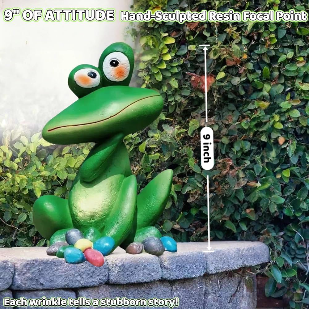 Large Outdoor Sitting Frog Statue - 9" Cute Garden Decor for Yard, Resin Animal Sculpture for Patio & Backyard, Whimsical Fall Frog Garden Decor Gift - Image 2