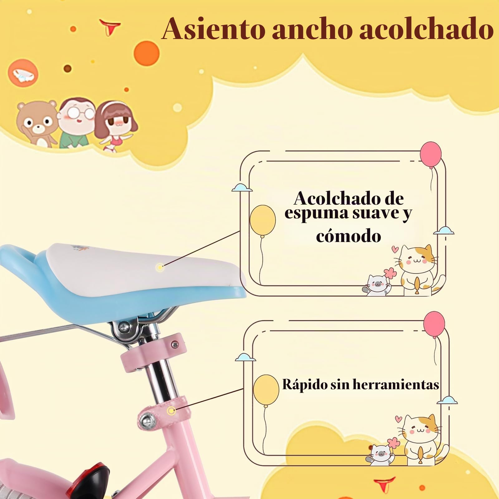 RULLY Daisy Bicicleta Niño 12 14 16 Pulgadas para Niñas de 2 a 7 Años - Bicicleta Princesa con Asiento Muñeca, Ruedas, Cesta y Cintas, Multicolor