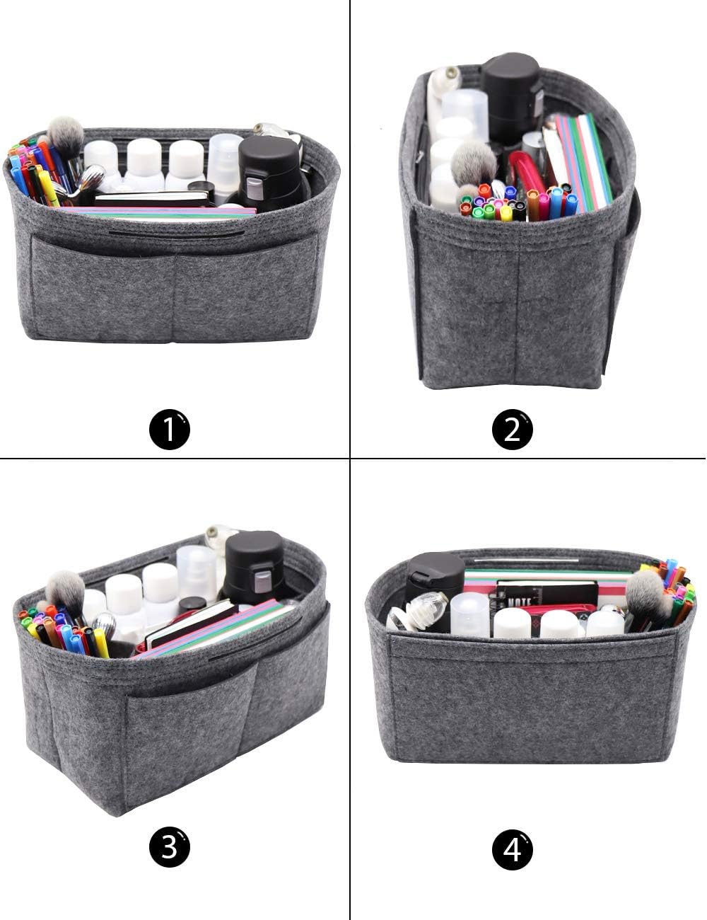 LEXSION Felt Purse Organizer Insert Zipper Pocket with Two Removeable Bottle Holder - Image 3