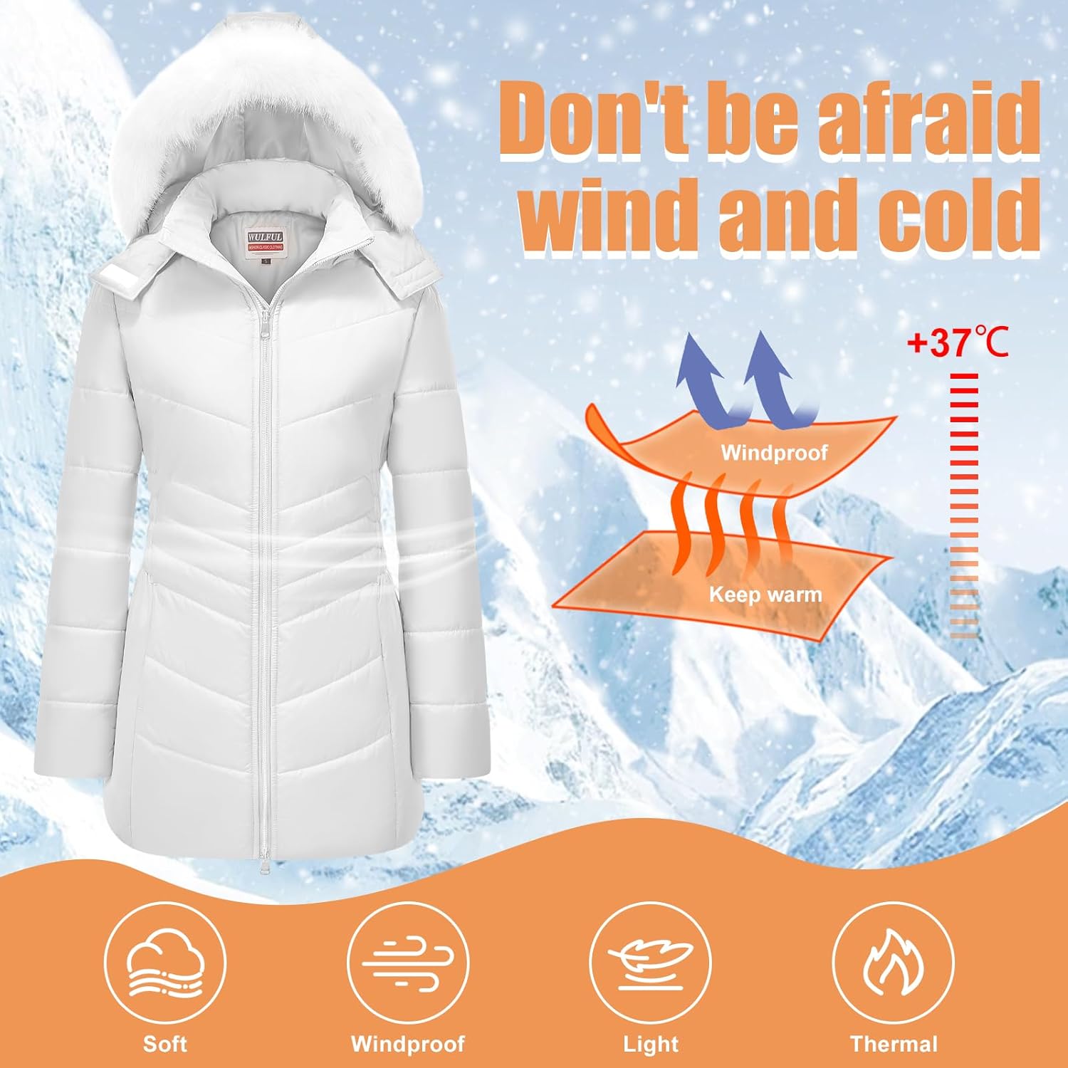 WULFUL Women's Winter Coats Long Warm Thicken Puffer Jackets Outwear With Removable Fur Hood - Image 5