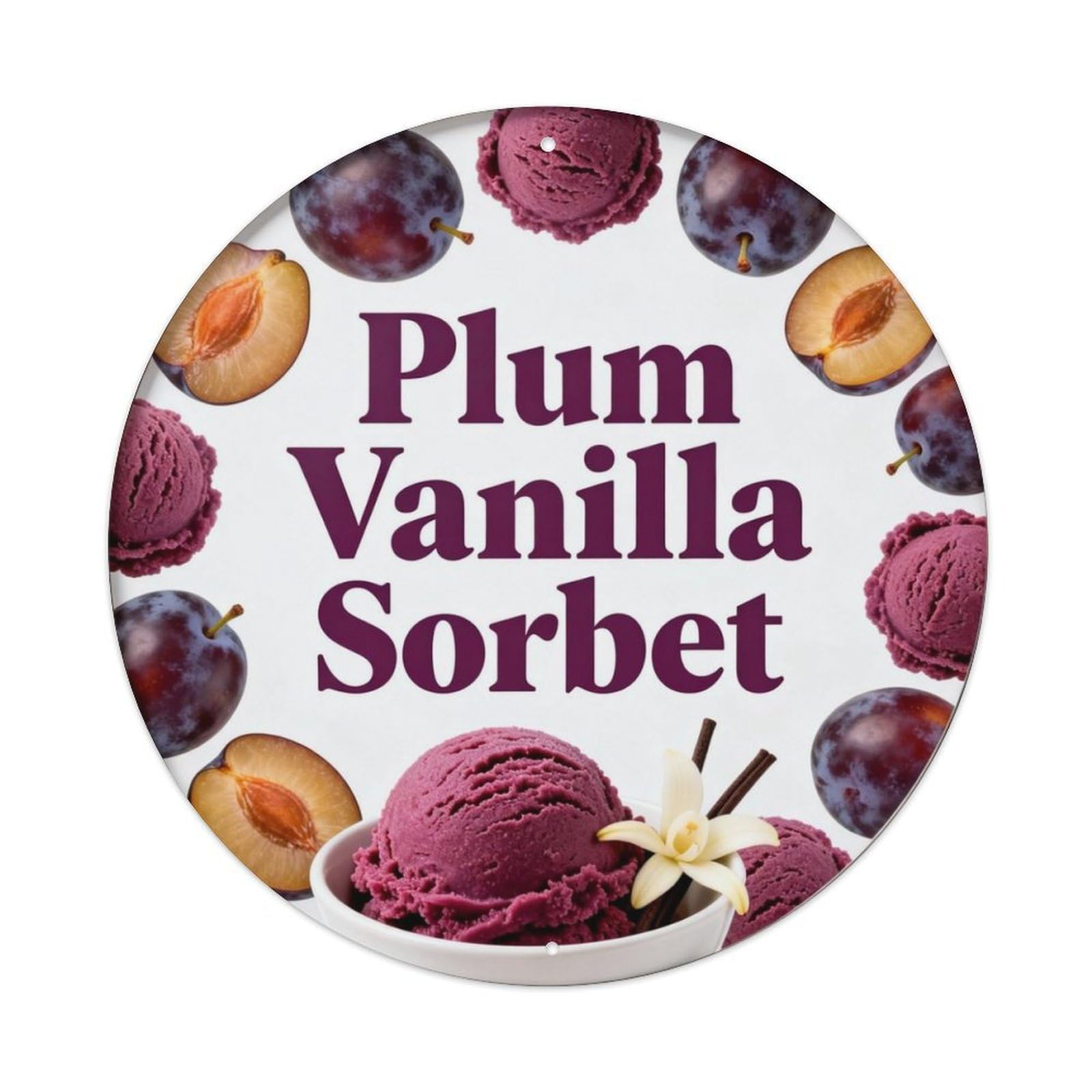 Plum Vanilla Sorbet Metal Tin Sign Plaque
