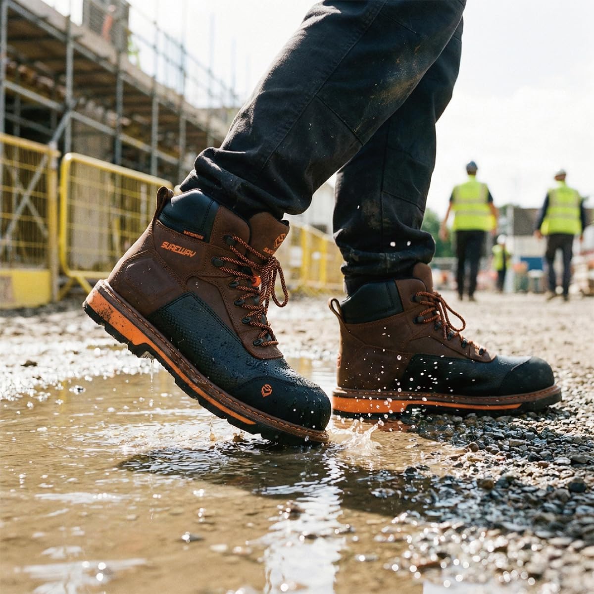 SUREWAY Composite Toe Heavy Duty Waterproof Work Boot, Men’s 6" Welt Oil/Slip Resistant Dual-Density Comfortable Outsole Leather Construction Industrial Safety Lace Up Work Boots - Brown - Image 3