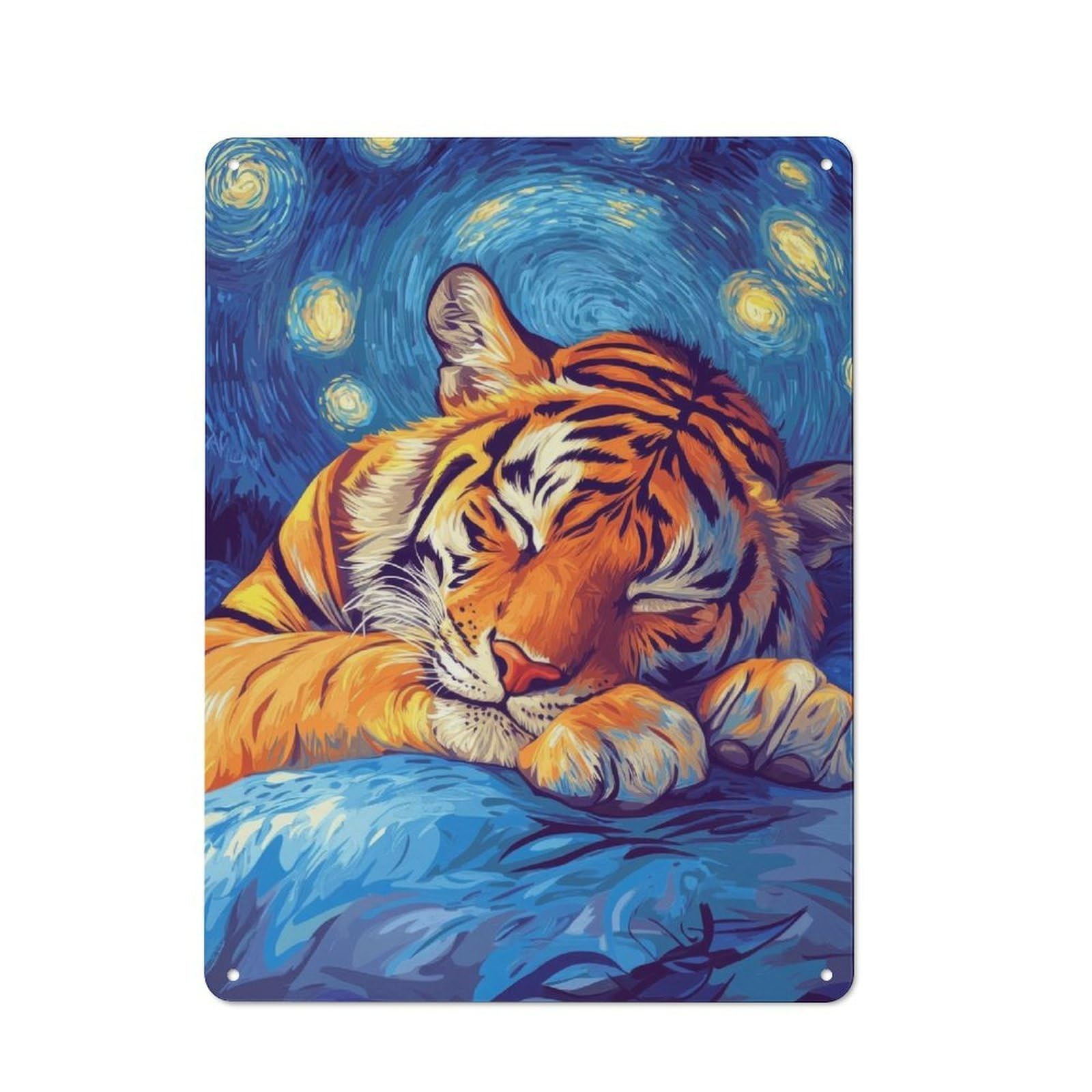 Junmoney Tiger Sleeping Under Starry Night Retro Tin Sign 40X30cm For Man Cave Or Games Room, For Collectors Decorating Games Rooms And Man Caves