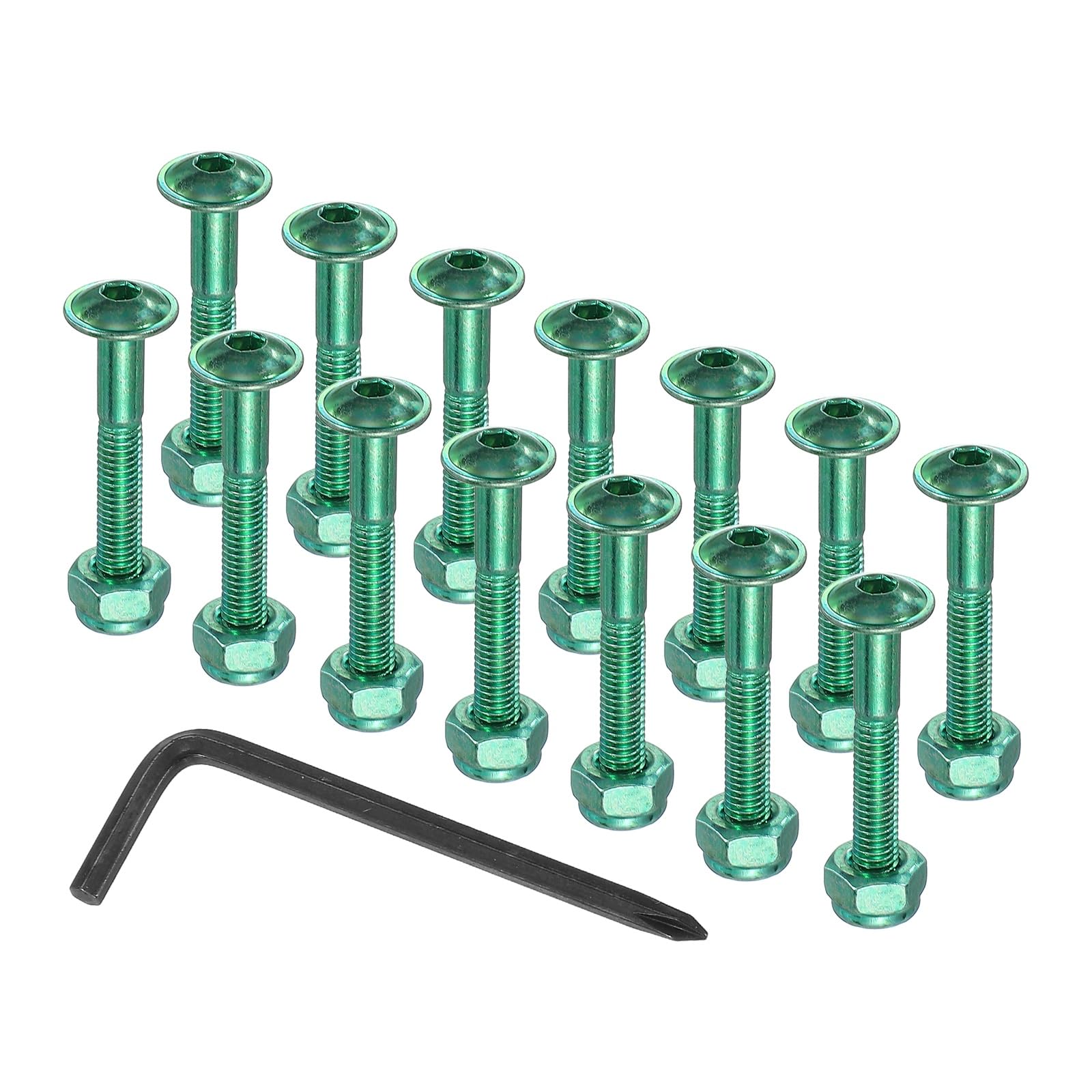 PATIKIL 21 Mm/ 0.8" Skateboard Hardware Kit, 16 Pcs Mounting Screws Bolts Nuts Set with Hex Key for Skateboard Cruiser, Green