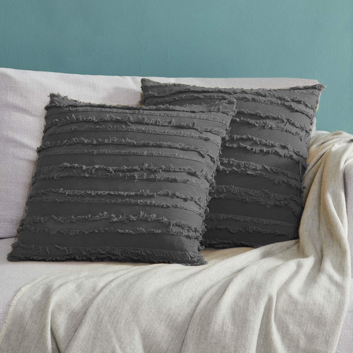 Decorative Throw Pillow Covers 22x22,Grey Square Couch Pillow Covers,Cotton Sofa Boho Cushion Pillows