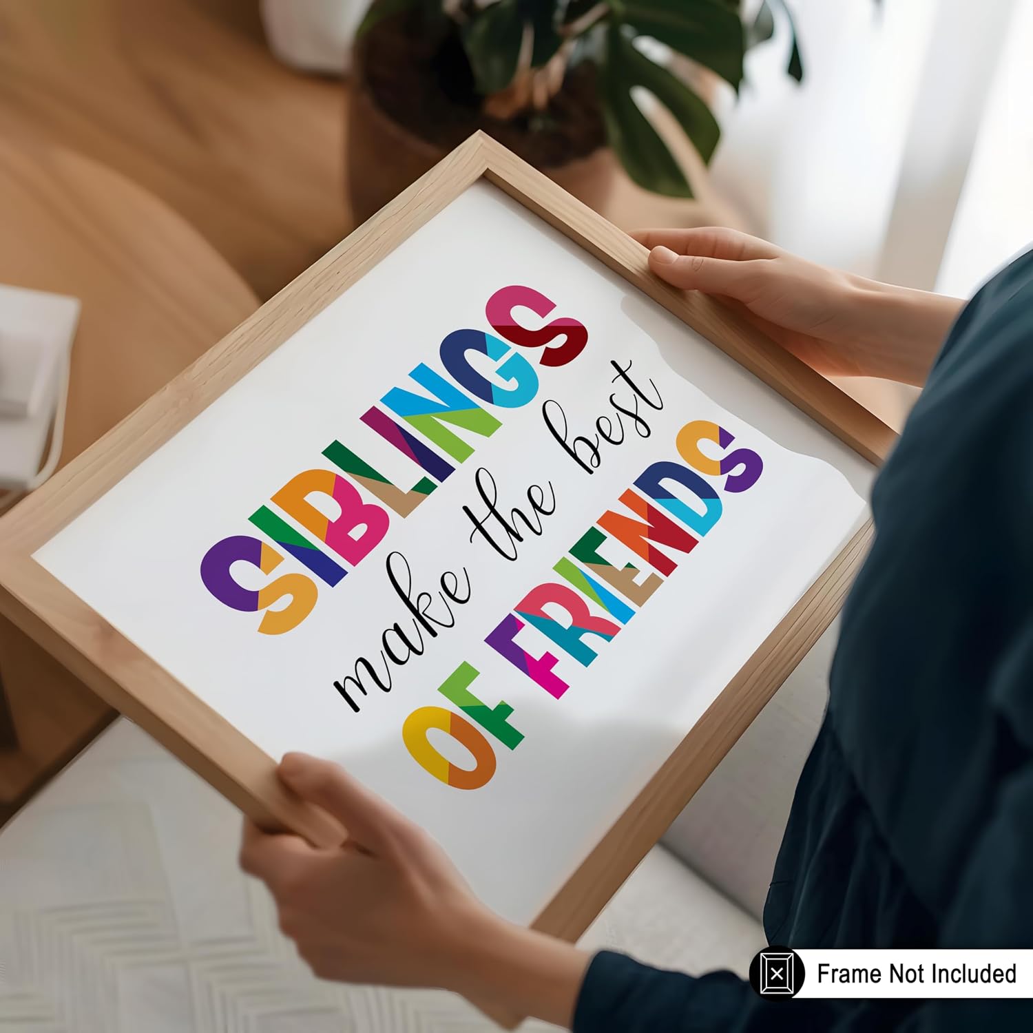 Poster Master Siblings Make The Best Of Friends Poster - Typography Art - Rainbow Design - Nursery Graphic - Great Kids Room or Playroom Wall Decor - 8x10 UNFRAMED Wall Decor