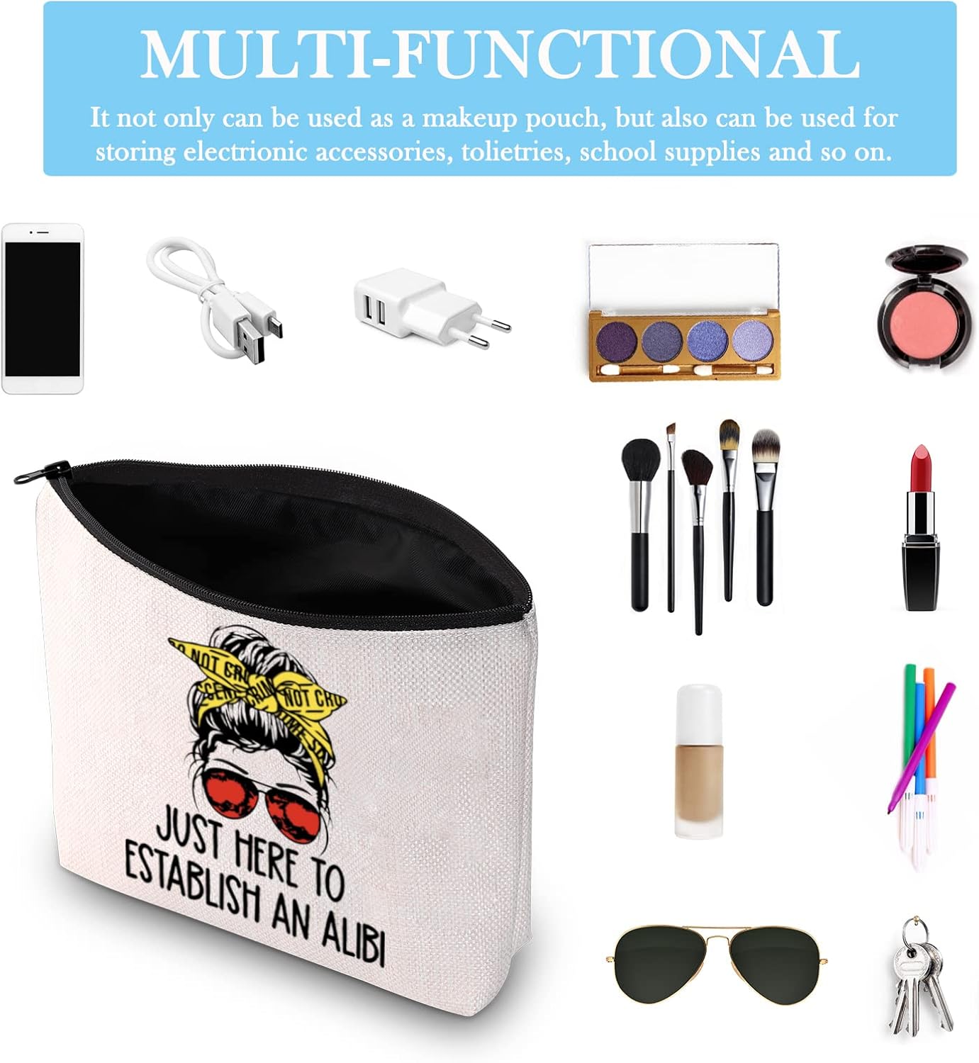 GJTIM True Crime Gift Seriel Killer Gift Just Here to Establish and Alibi Makeup Bag for Crime Show Fan image 4