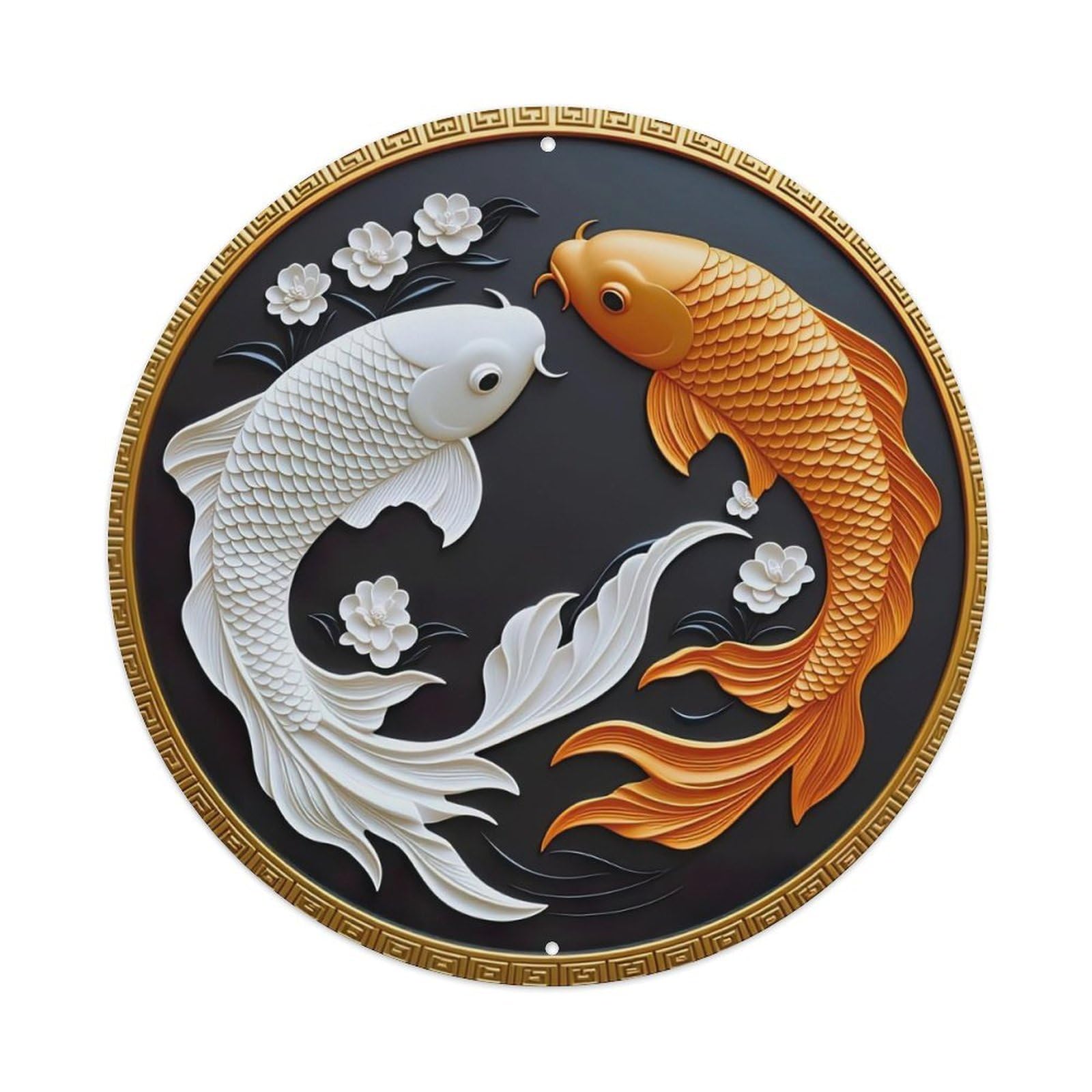 Asian Zen Aesthetics Yin Yang Koi Fish Metal Tin Sign