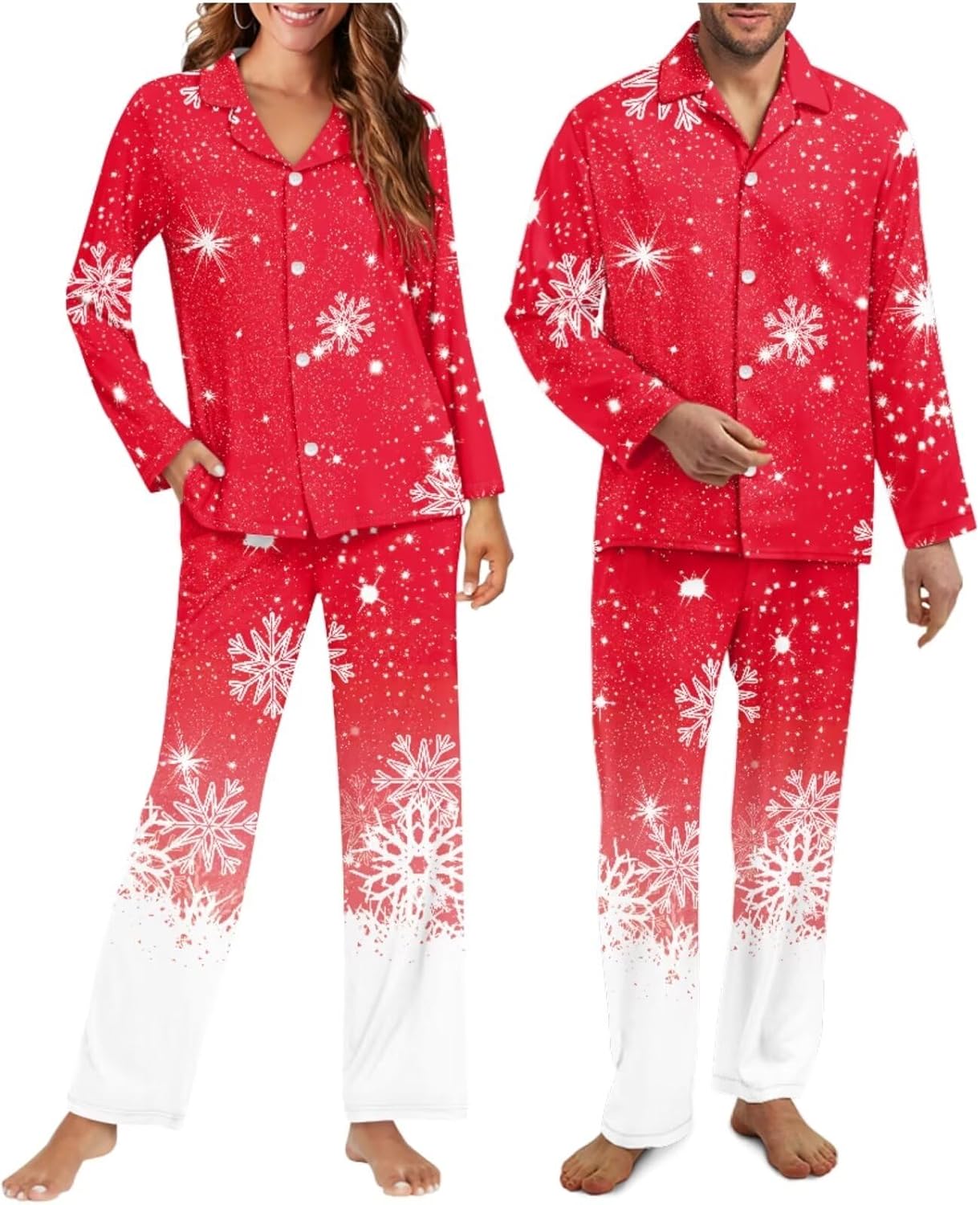 Christmas Pajamas for Family Pj Sets for Couple Outfit Long-Sleeved Pajamas Top and Pants 2Pcs Set Casual Nightwear