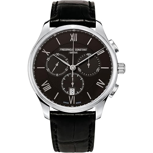Frederique Constant Classic Chronograph Swiss Quartz Stainless Steel Case Watch and Black Leather Strap, Black Dial, Style:FC-292MB5B6