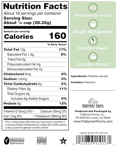 Fiddyment Farms 1 libra de granos de pistacho ligeramente salados