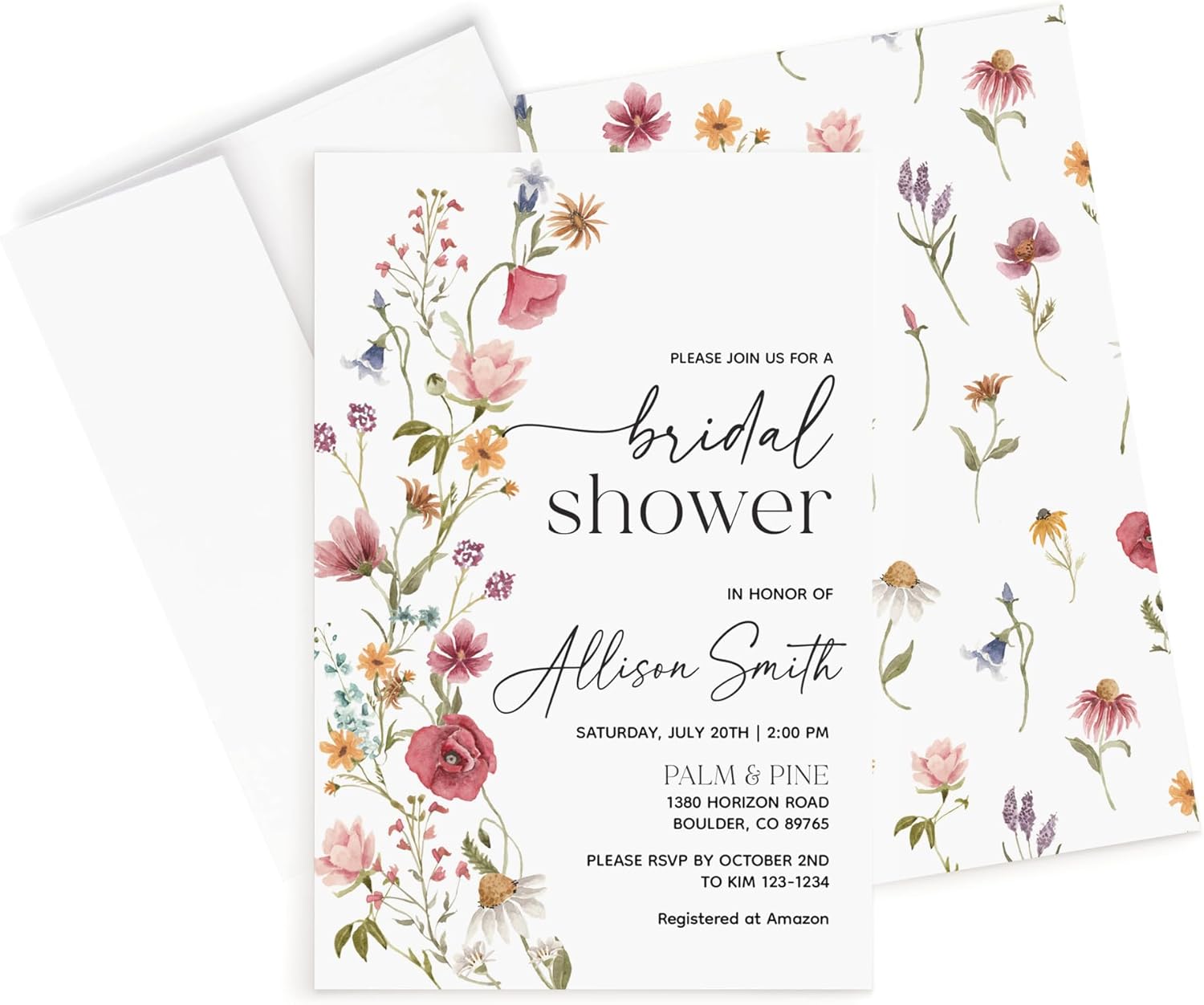 All Ewired Up Personalized Printed Watercolor Wildflower Bridal Shower Invitations – Custom Boho Floral Wedding Shower Invite Cards with Envelopes – Rustic Garden Flower Design on Premium Cardstock