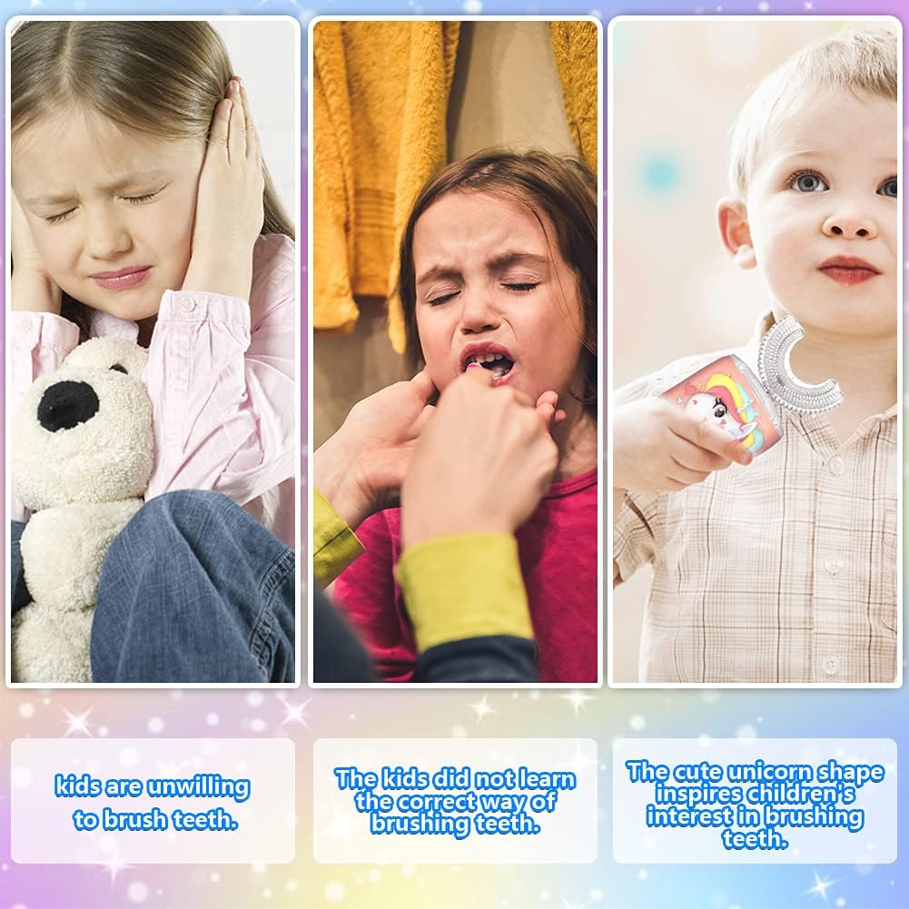 Kids Toothbrush Electric, U Shaped Automatic Toothbrush with 2 Brush Heads, Six Modes, USB Rechargeable, Purple, Kids 7-12