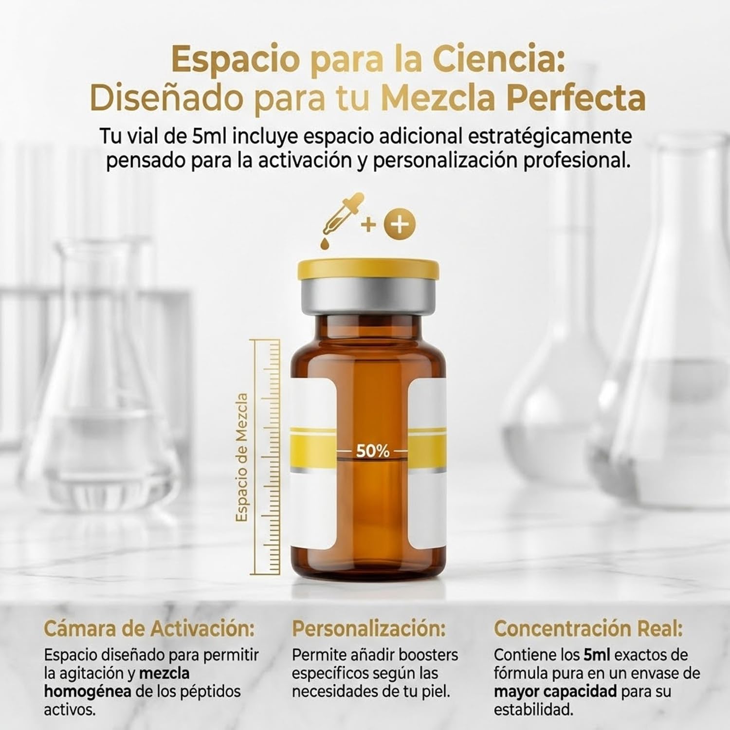 Vial contorno de ojos 5 ml Pack 3 con Péptidos, Ácido Hialurónico y Cafeina ojos. Tratamiento anti ojeras y arrugas finas ilumina, hidrata y reafirma la piel para un efecto quita ojeras instantáneo