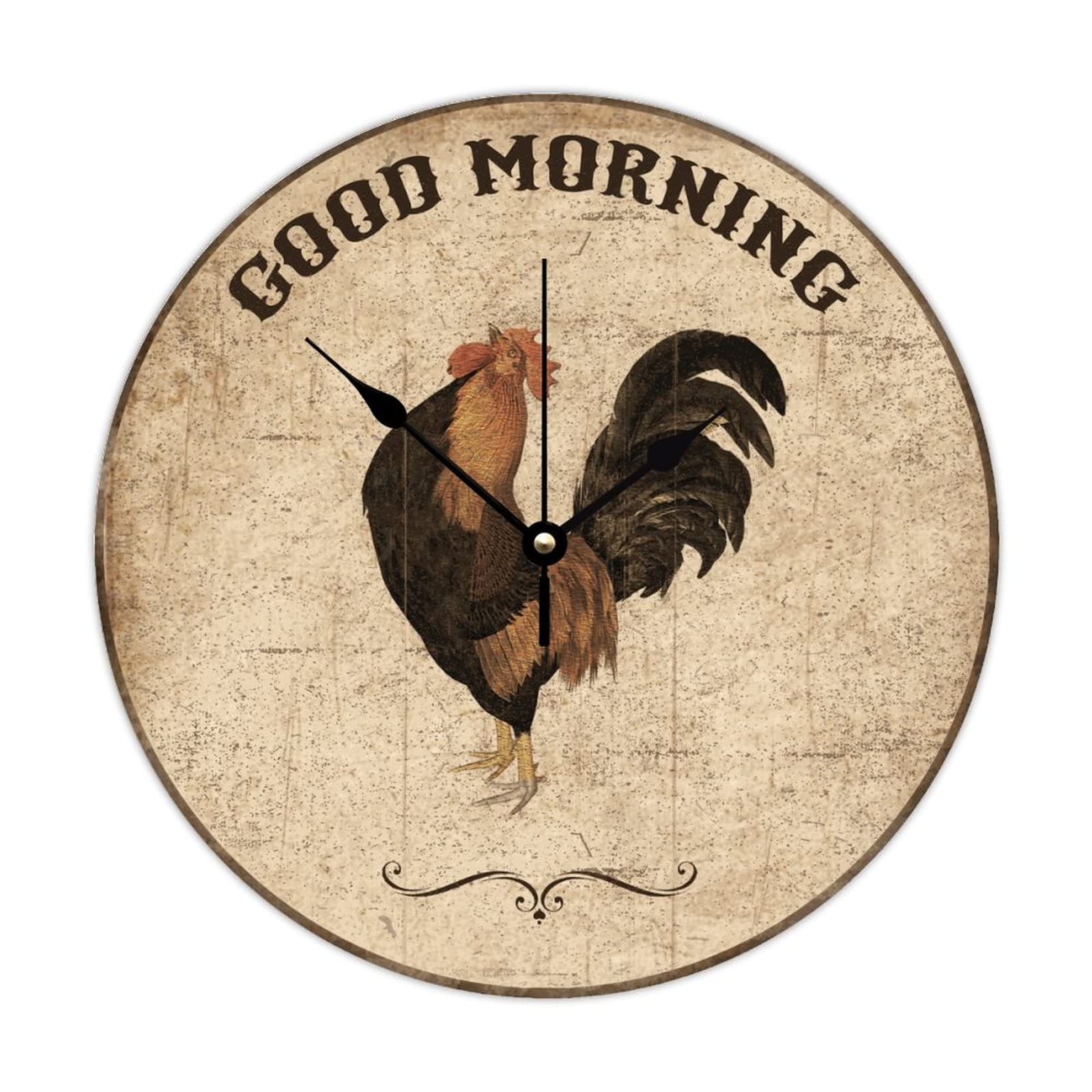 Horloge cuisine coq Good Morning en bois rétro pour égayer vos matins en famille