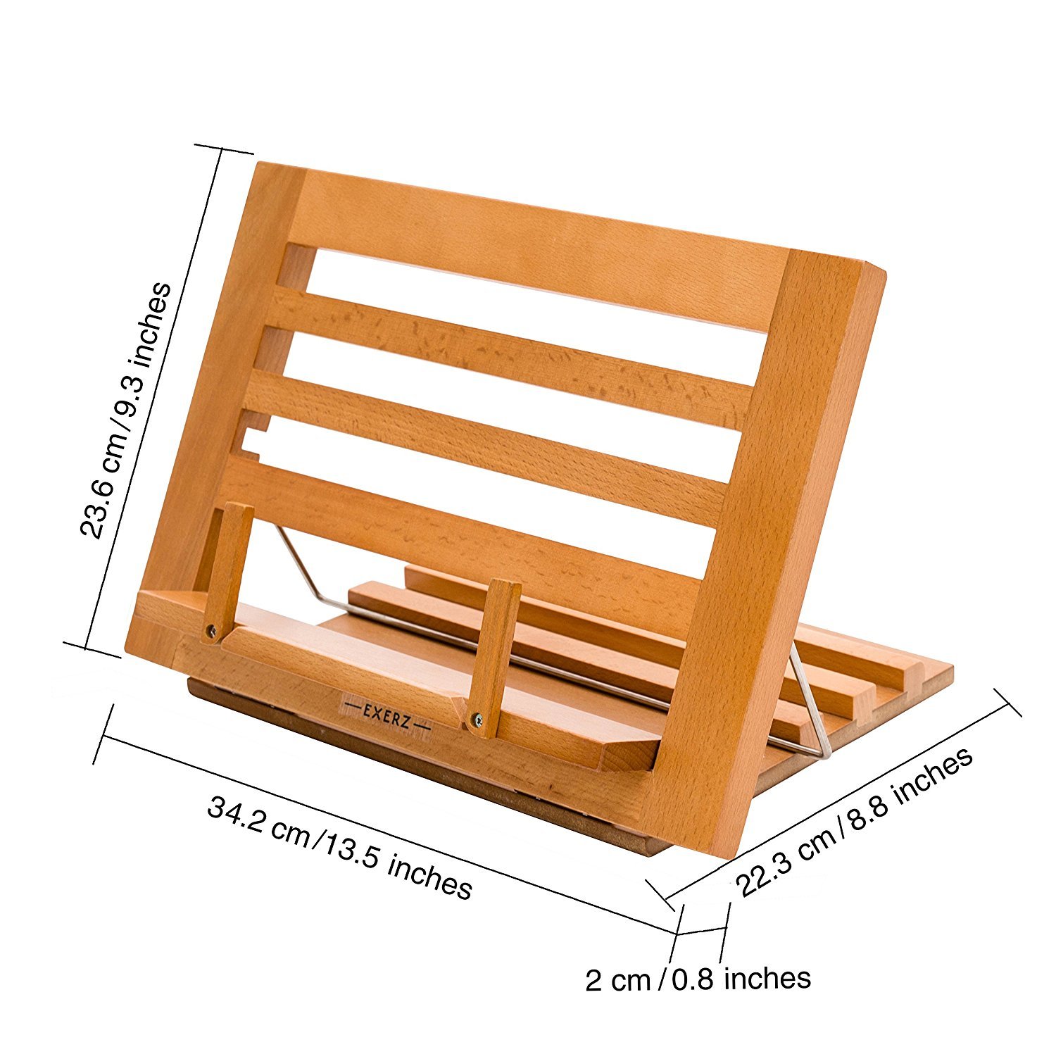 Exerz Leggio in Legno da Riposo per Libri e Ricattari – Qualità Premium/Regolabile/Ideale per Libri iPad Tablet – 34 x 24 x 2 cm (Di legno)