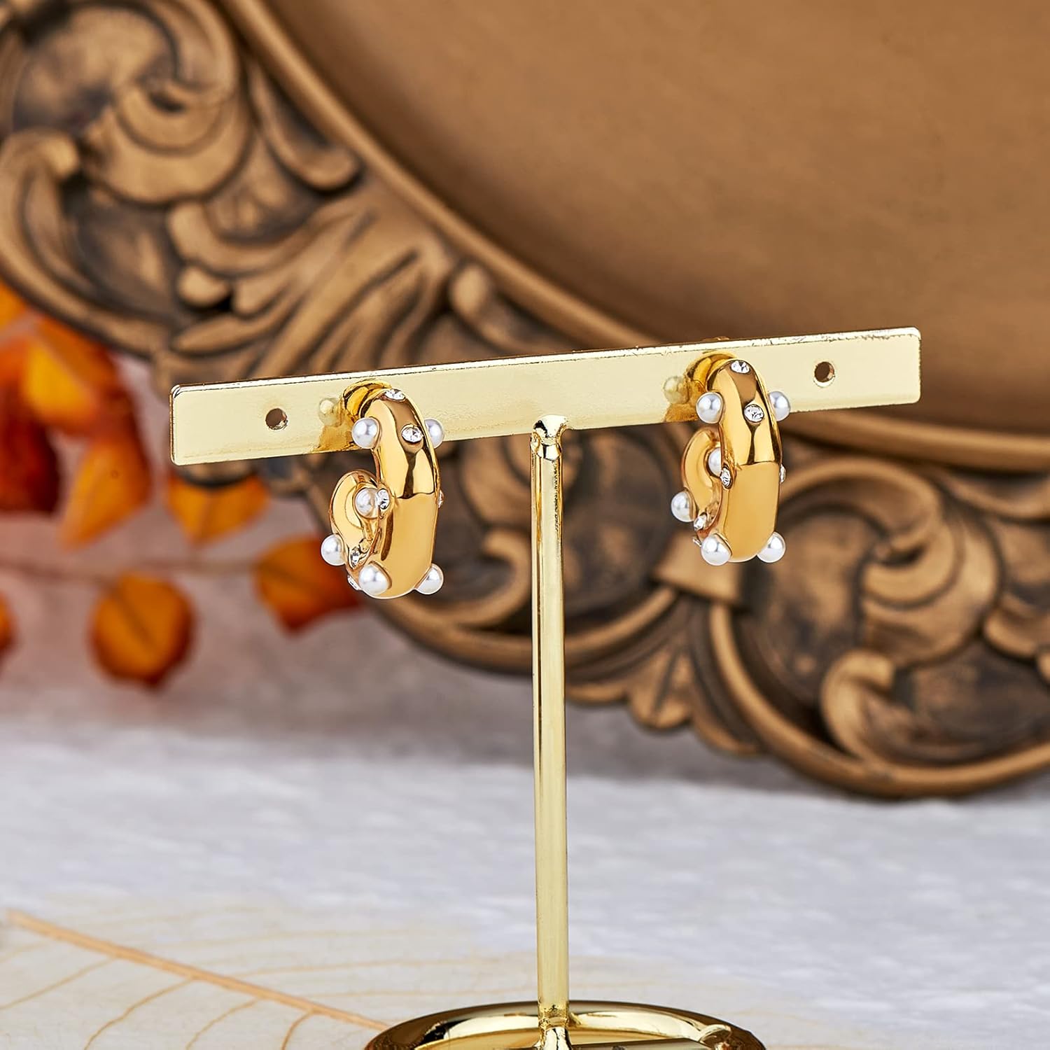 Ornaland Chunky Open Hoops Earrings Gold Hoop Earrings Stainless Steel with Zircon and Shell Bead Fashion Huggies Hoop Earrings Jewelry Gift for Women - Image 4