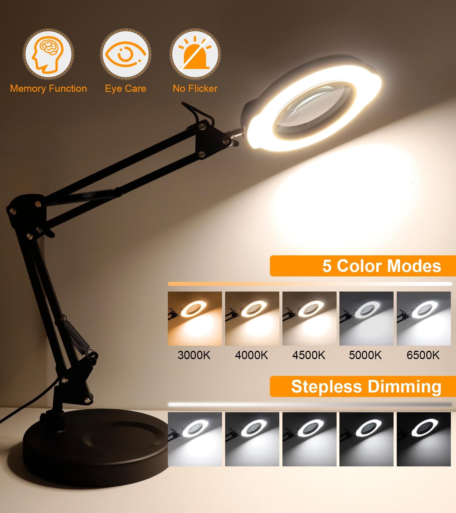 Lupa de Mesa 10x con Luz 84 LED Cuello Cisne Flexible Iluminado 5 Modos De Color Control Táctil Lámpara De Aumento Manos Libres Regulable para Pintar Manualidades Pasatiempos Costura y Trabajos Cerca