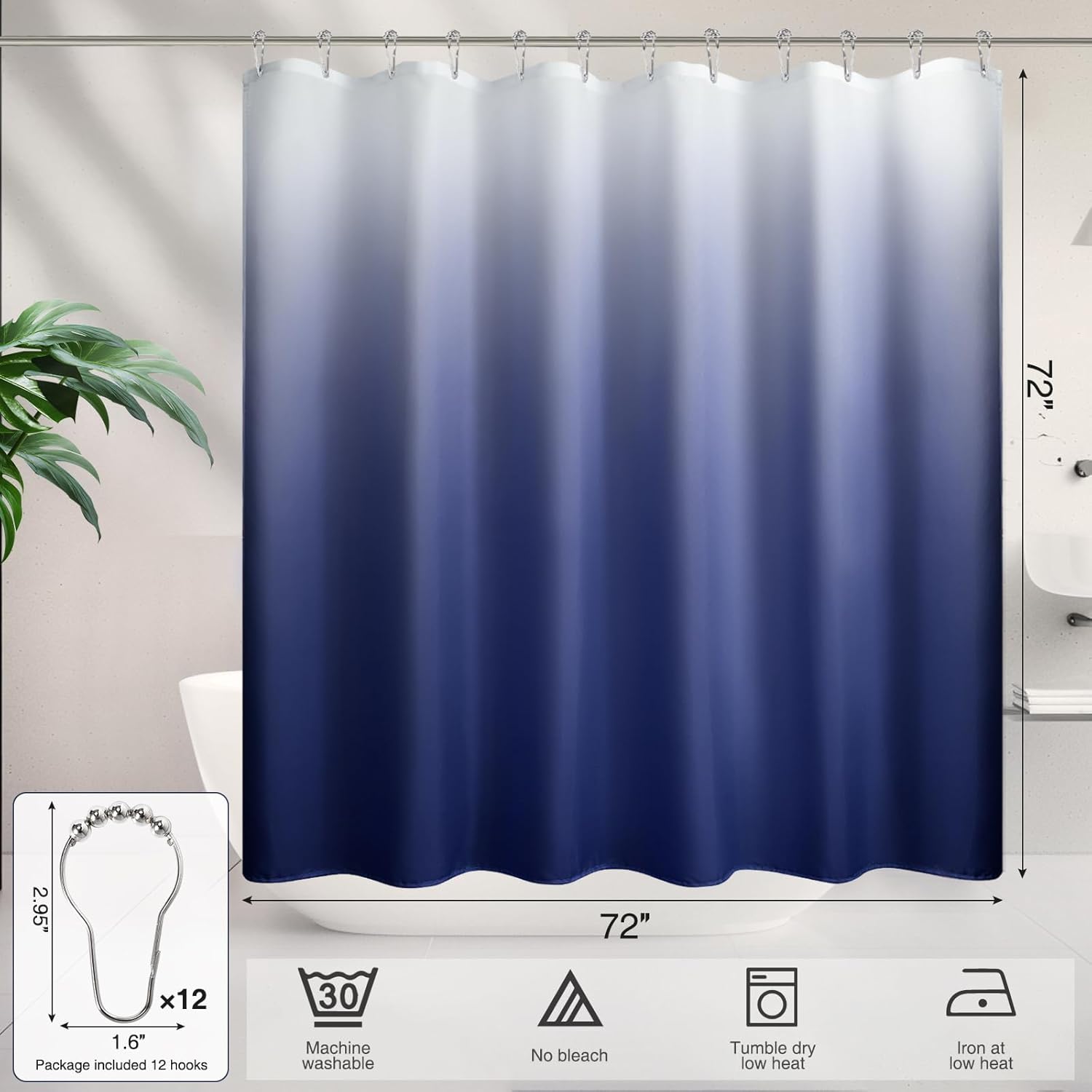 15 Pcs Navy Blue Bathroom Sets Complete with Shower Curtain Set, Non-Slip Rug and Bath Mat, Blue Bathroom Decor Set with Shower Curtain and Rugs and Accessories for Home Decor/Housewarming thumbnail