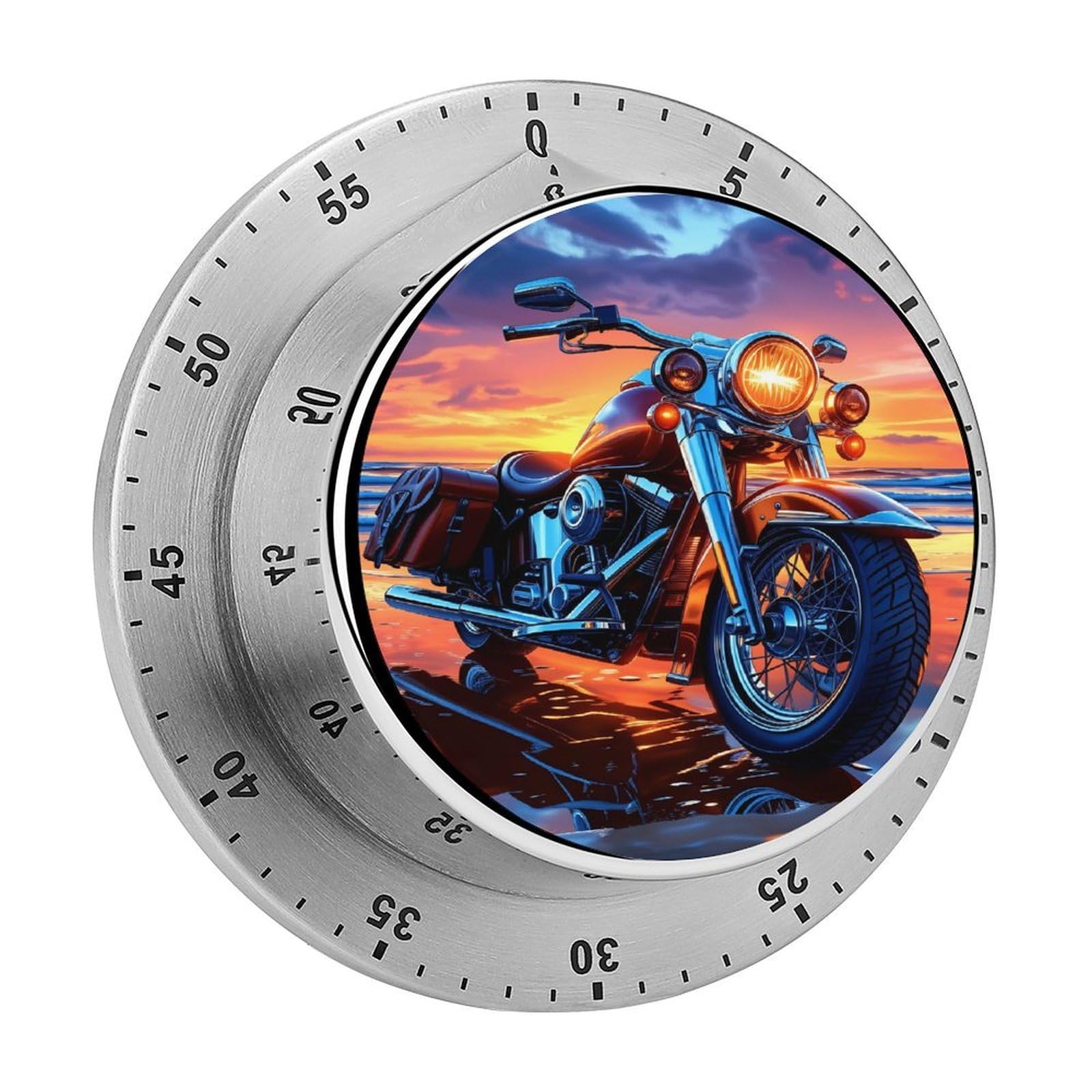 Motorcycle Beach Sunset 60 Minute Wind Up Timer,Visual Mechanical Magnetic Timer with Loud Alarm for Kitchen