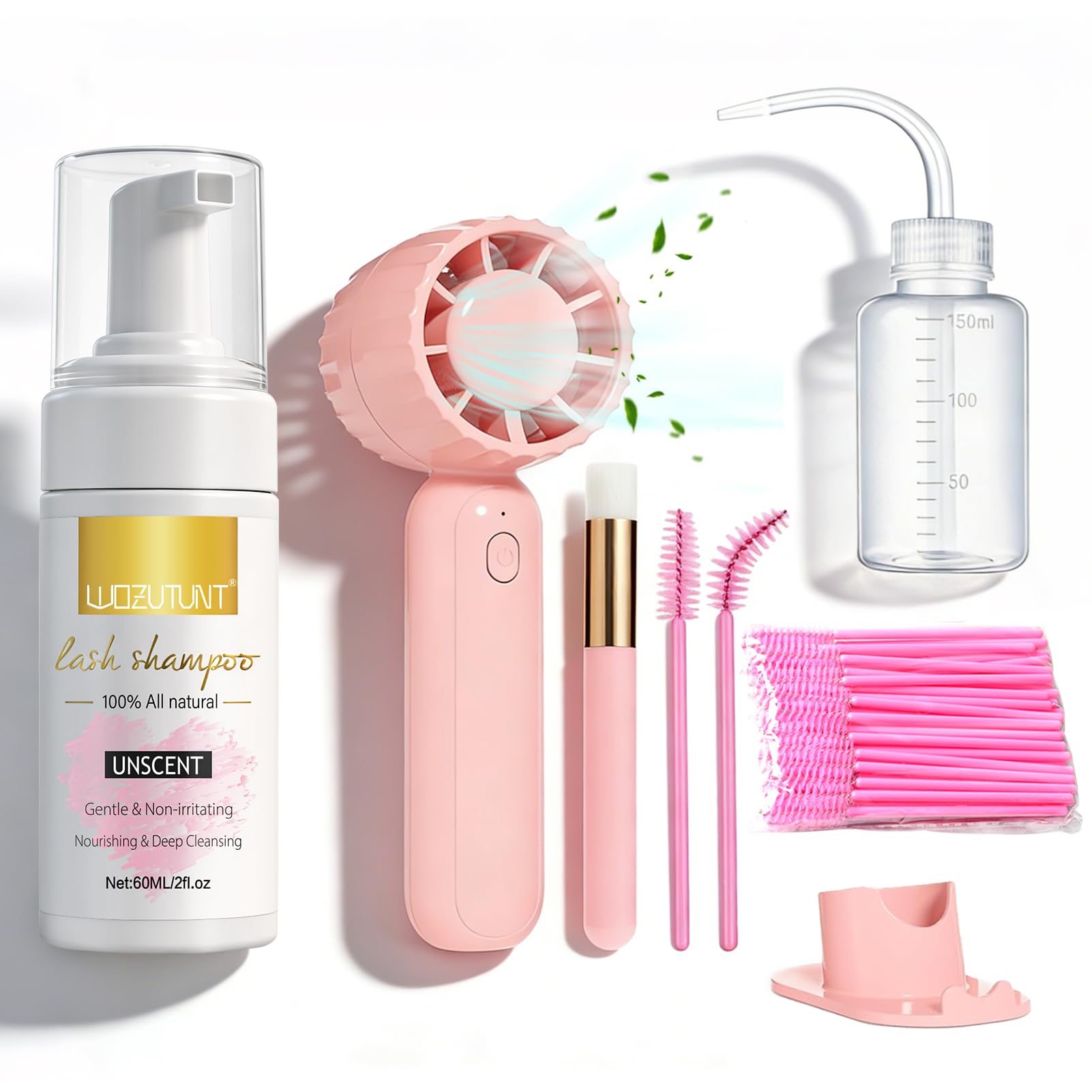 Eyelash Extension Cleanser Lash Mousse Lash Shampoo for Extensions, USB Mini Portable Fan Rechargeable Electric Handheld Air Conditioning (lash kit-handheld fan)