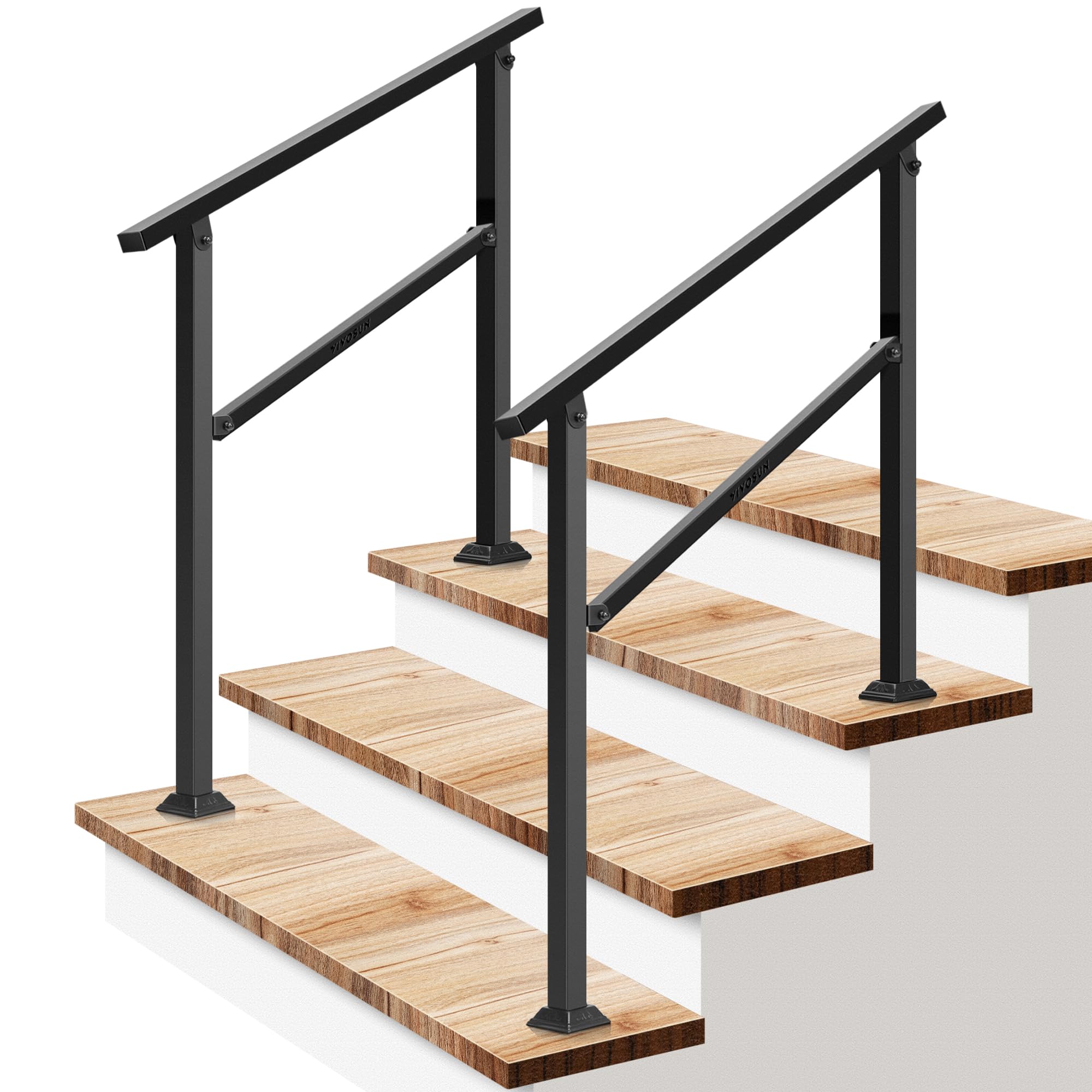 VIVOSUN 2-Pack Outdoor Handrail, 3 Step Stair Handrail, 40" x 36" Fits 1 to 3 Steps, Wrought Mattle Iron Handrail for Concrete Steps, Porch Steps,