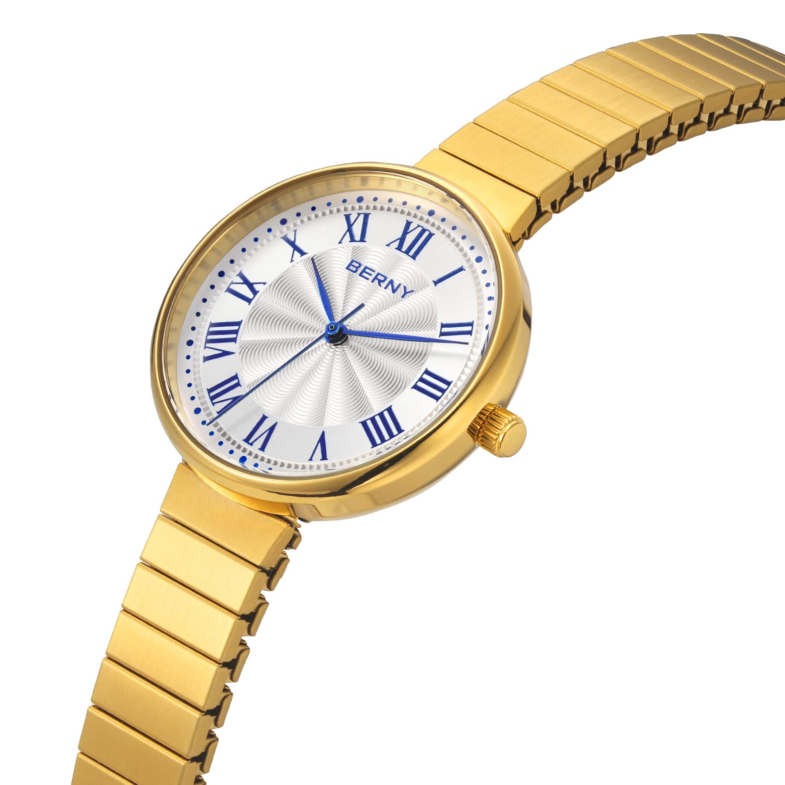 BERNY Relojes de Oro para Mujer Reloj de Pulsera Vintage Damas Relojes Analógicos de Cuarzo con Banda Extensible de Acero Inoxidable 3ATM Resistente al Agua Índices Romanos