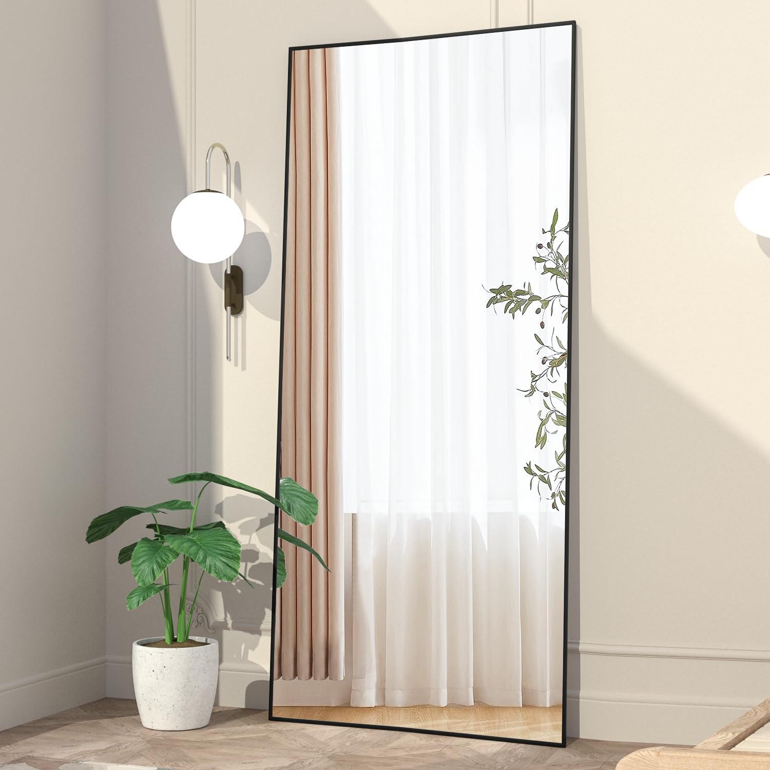 Espejo de Cuerpo Entero 165 x 60 cm Espejo de Suelo Espejo Grande Negro Cuerpo Espejos Rectangular Colgado de pie o apoyado contra la Pared para Dormitorio Sala de Estar