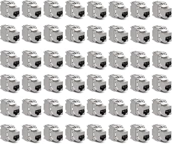 kwmobile 48x CAT6A Keystone Jack RJ45 Module - Shielded Ethernet Keystone Coupler - Tool-Free Snap-In Connector - Metal Housing - 10 Gbps - for Patch Panel, Wall Plate and Network Socket