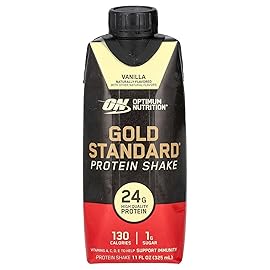 Optimum Nutrition Gold Standard Protein Shake, 24g Protein, Ready to Drink Protein Shake, Gluten Free, Vitamin C for Immune Support, Vanilla, 11 Fl Oz, Pack of 4 (Packaging May Vary)