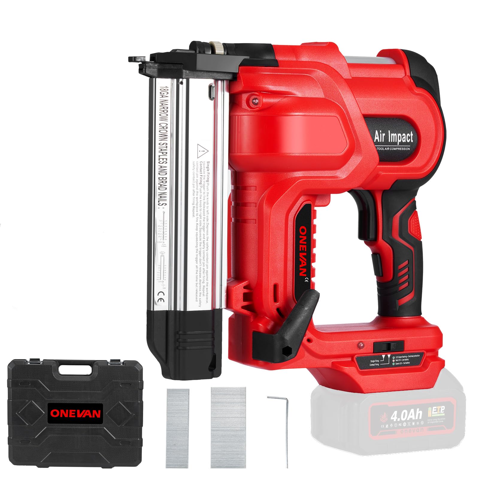 ONEVAN clavadora bateria, 2 en 1 grapadora electrica para makita 18v, luz led, incl. 200 clavos, 200 grapas, clavadora electrica de clavos para tapicería, carpintería y bricolaje(sin batería)