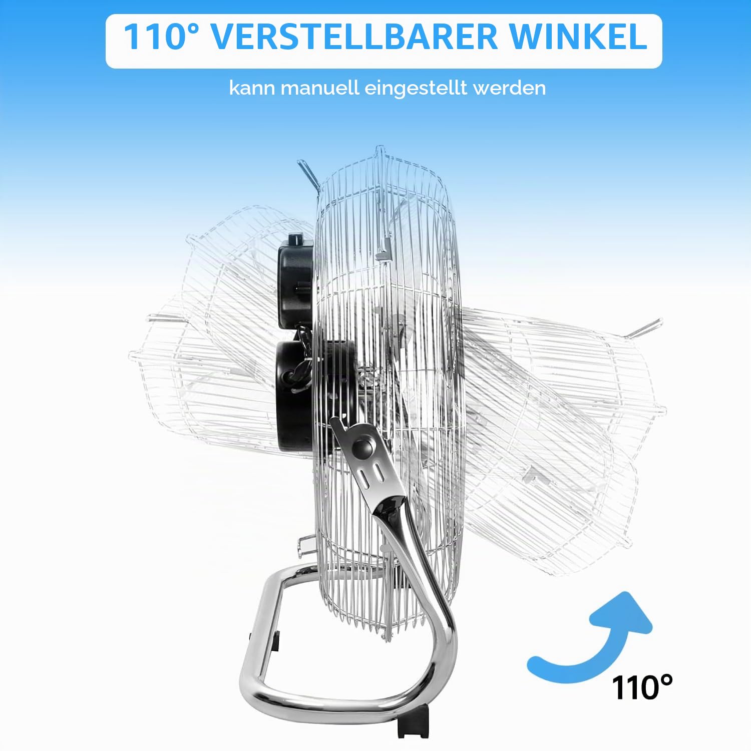 Standventilator, Windmaschine ⌀45 cm mit 3 Laufgeschwindigkeiten, Bodenventilator Power, Tischventilator Metall, Luftkühler, verstellbare Neigungswinkel, 80 W