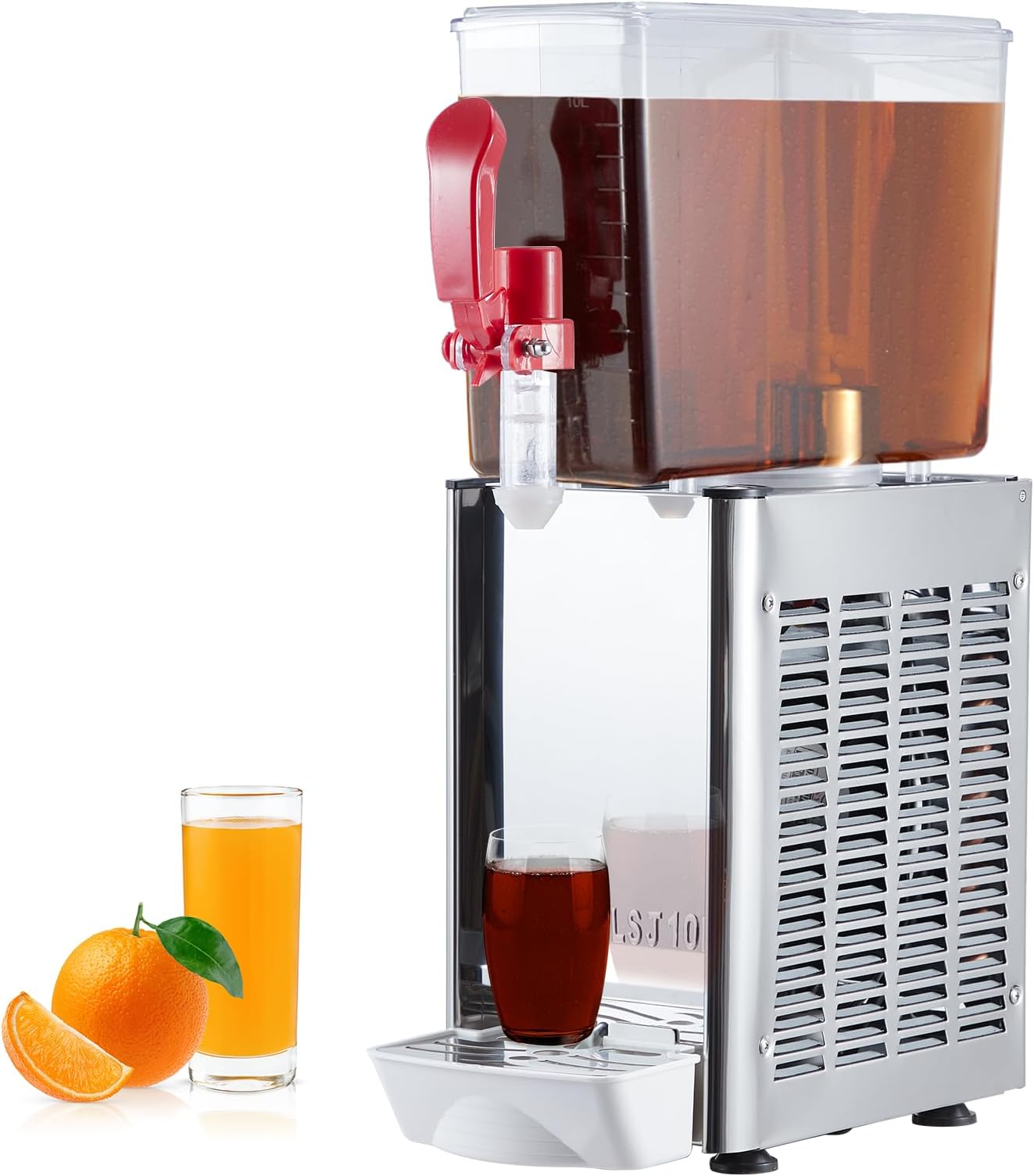 Commercial Beverage Dispenser, KOKEBREN 1 Tanks 2.64 Gallon 10L Commercial Juice Dispenser, 10 Liter Per Tank, 180W Stainless Steel Food Grade Ice Tea Drink Dispenser with Thermostat Controller