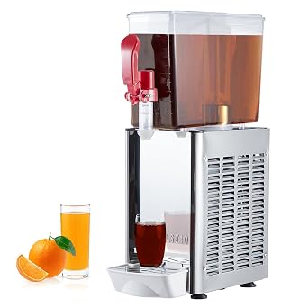 Commercial Beverage Dispenser, KOKEBREN 1 Tanks 2.64 Gallon 10L Commercial Juice Dispenser, 10 Liter Per Tank, 180W Stainless Steel Food Grade Ice Tea Drink Dispenser with Thermostat Controller