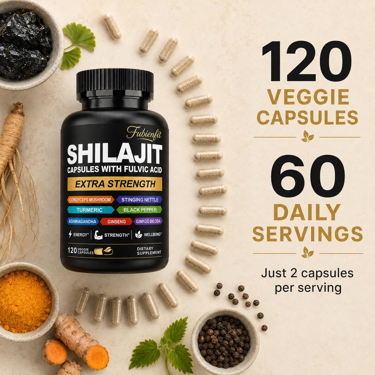 Shilajit for Men with Fulvic Acid, 8-in-1 Botanical Blend, 120 Capsules — Amazon image 4