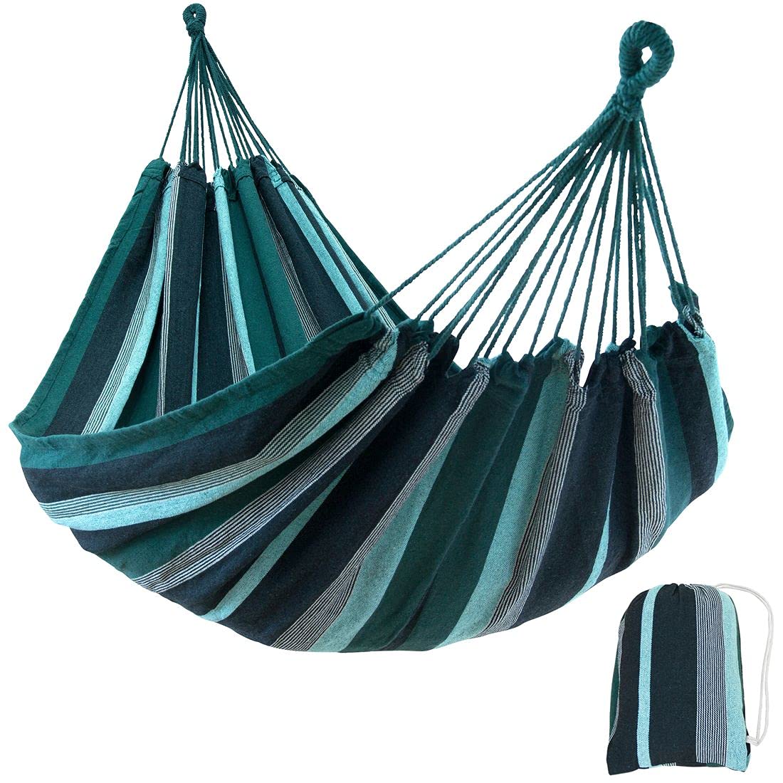 yourGEAR Maui - XL Hängematte 220 x 120 cm | Smaragd (Grün) oder Aqua (Blau) |240 kg Labor geprüft | Baumwolle | Tuchhängematte | Packtasche [Smaragd]