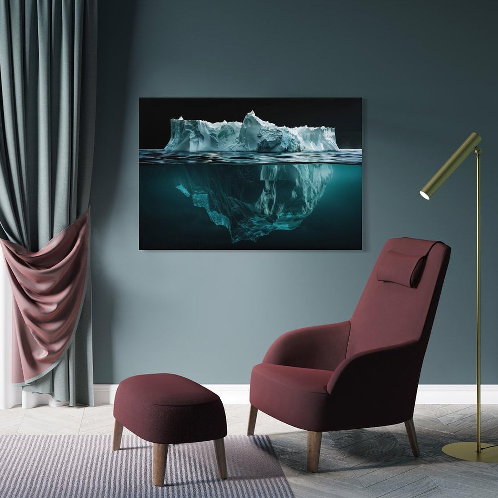 Junmoney Canvas Wall Art Iceberg In Water At Night, 12x18inch(30x45cm), for New Homes, Bedrooms Or Workspaces, Canvas Artwork with Gifting Potential