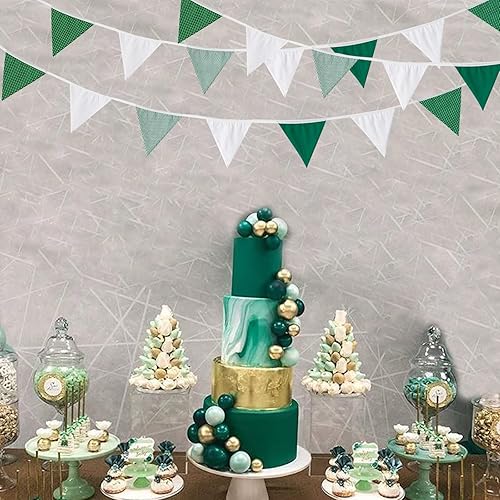 Miniatura 3 de Zwiebeco Banderines de tela de punto de rayas verdes y blancas de 32 pies, banderines triangulares, guirnalda de algodón para cumpleaños, boda, baby