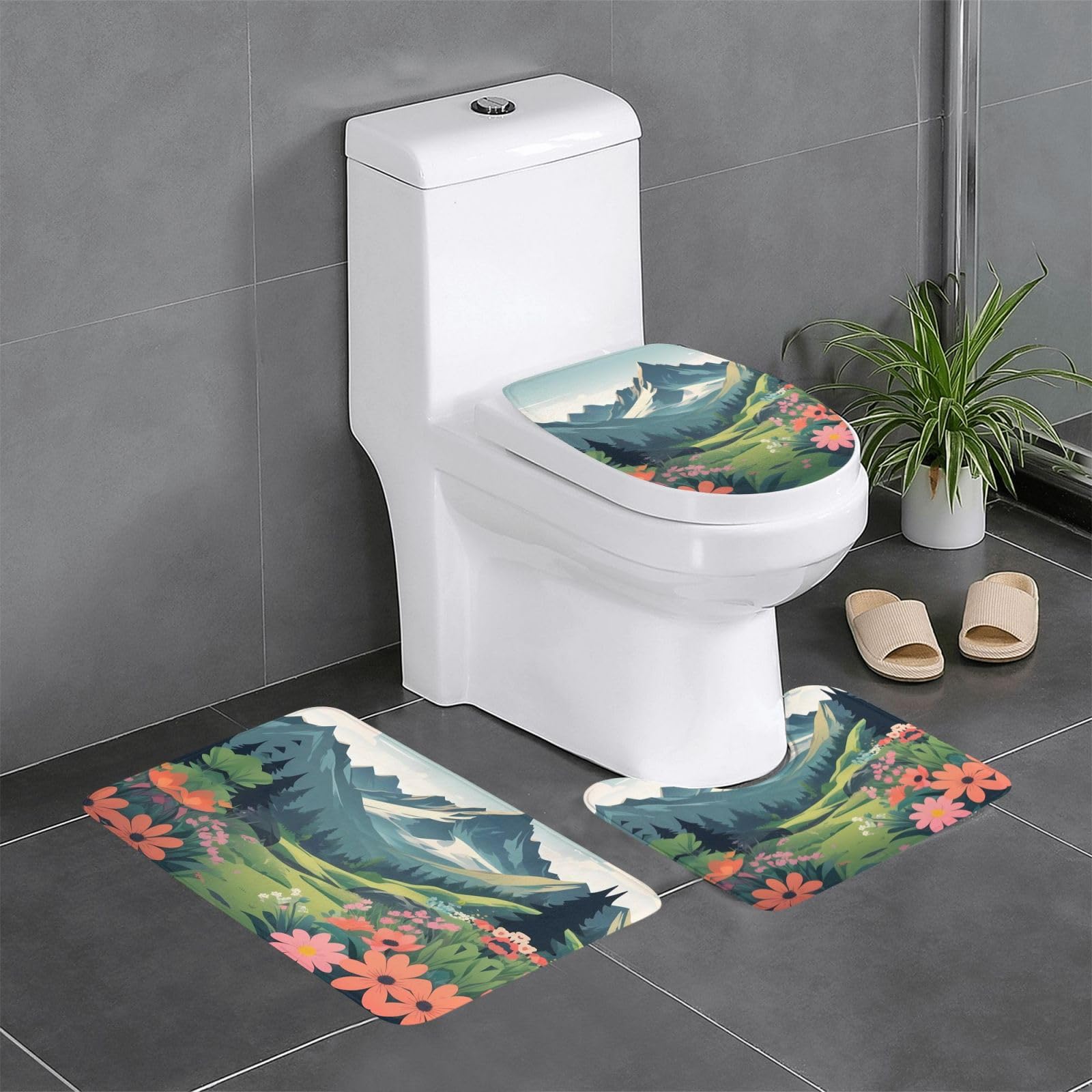 Tapis de salle de bain pour meuble-lavabo lot de 3 fleuri