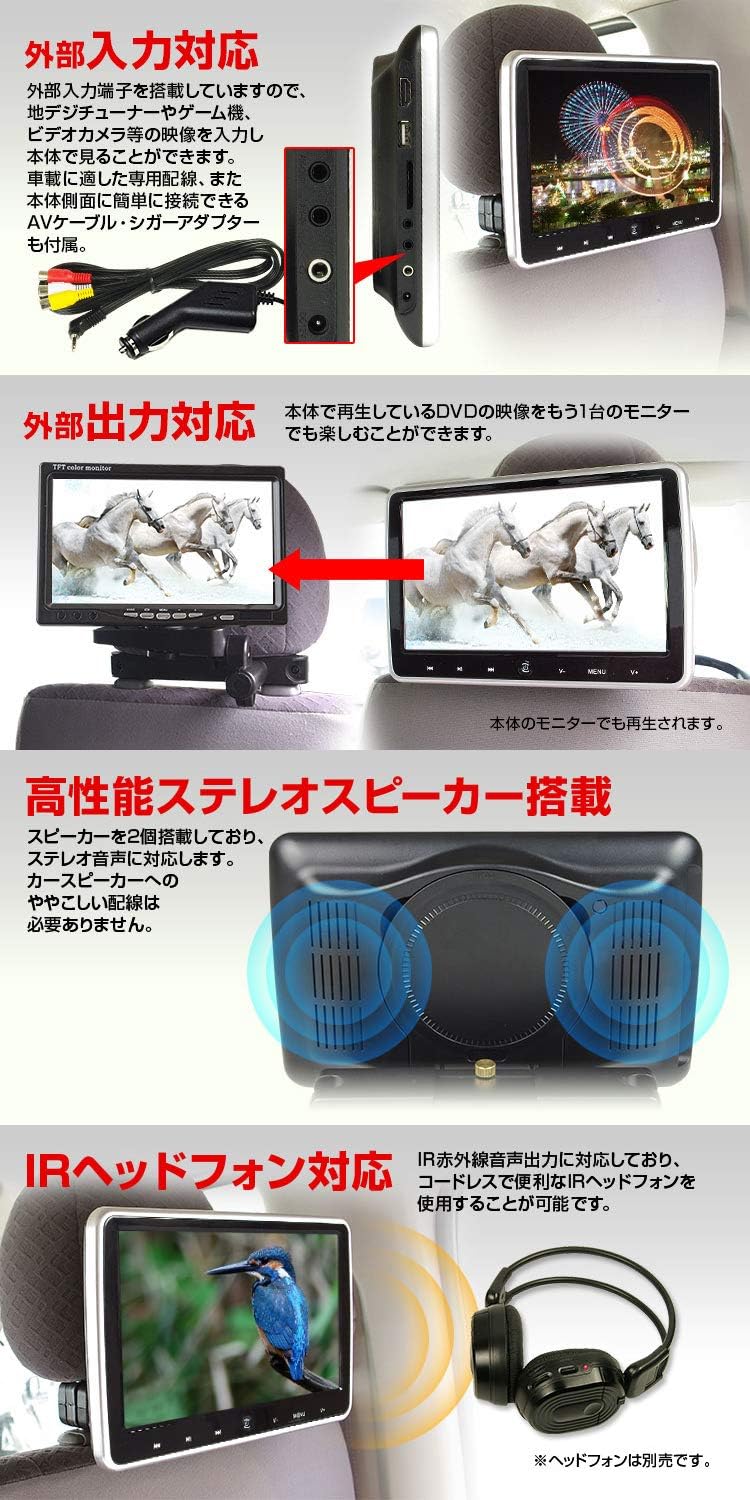 Amazon Maxwin マックスウィン ヘッドレストモニター Dvdプレーヤー 10 1インチ ポータブル 車載 モニター リアモニター ヘッドレスト スピーカー内蔵 Hdmi Cprm対応 Rca 外部入出力 Sd Usb 簡単取付 シガーアダプター付属hrkit1012 ヘッドレストモニター 車 バイク
