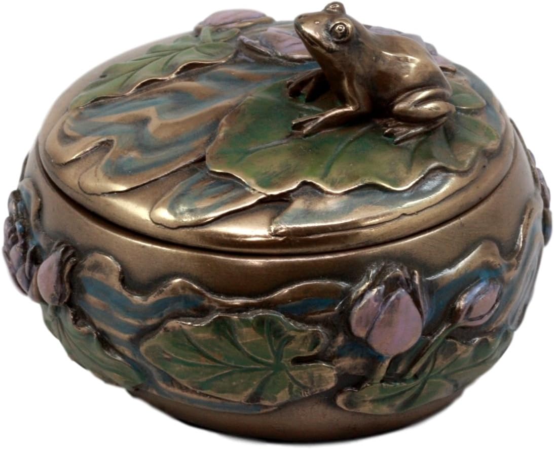 Ebros Gift Zen Frog Sitting On Lily Pad Decorative Trinket Jewelry Box Figurine for Vanity Accessory Keepsake Gift Candle Holder