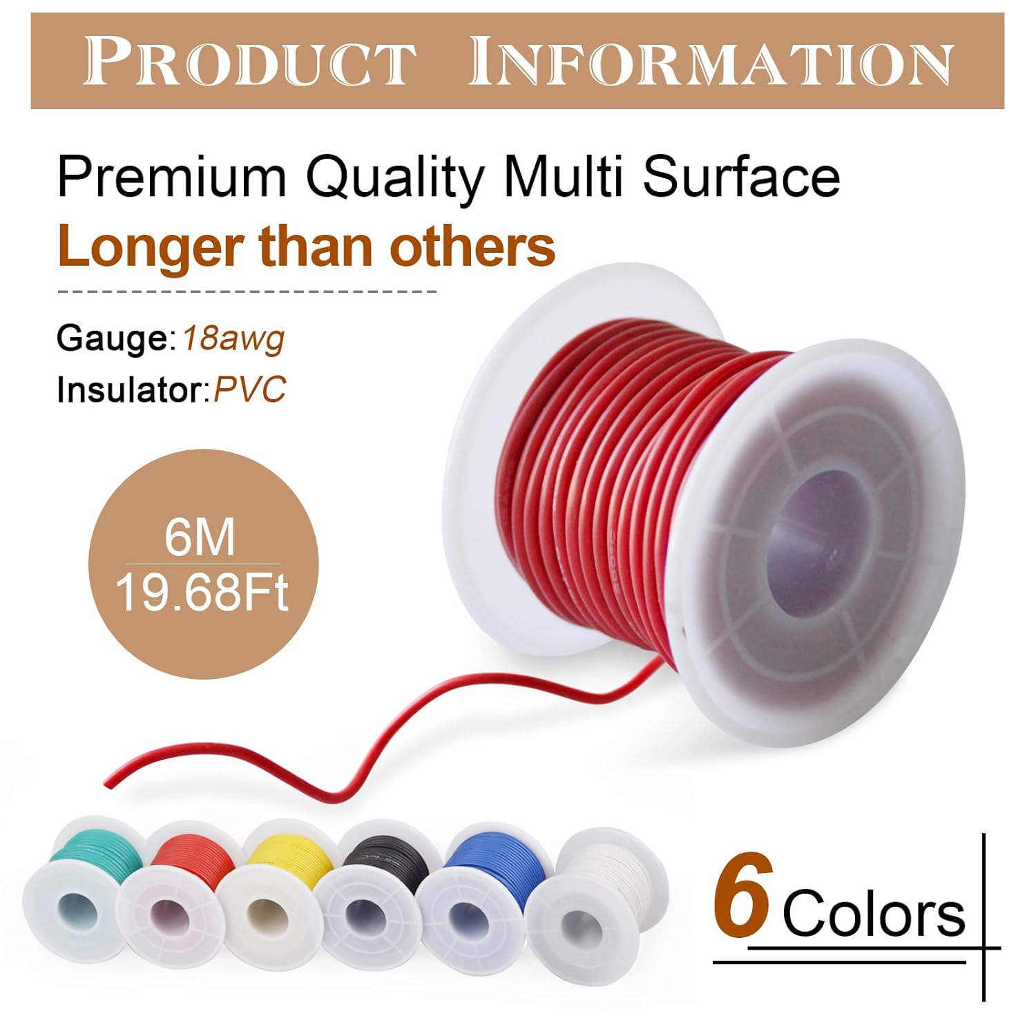 18 AWG PVC Electrical Wire,THUN-CT Electrical Wire Kit 6 Colors (20ft Each),Tinned Copper Wire, 18 Gauge Stranded Hook Up Wires Kit - Image 3
