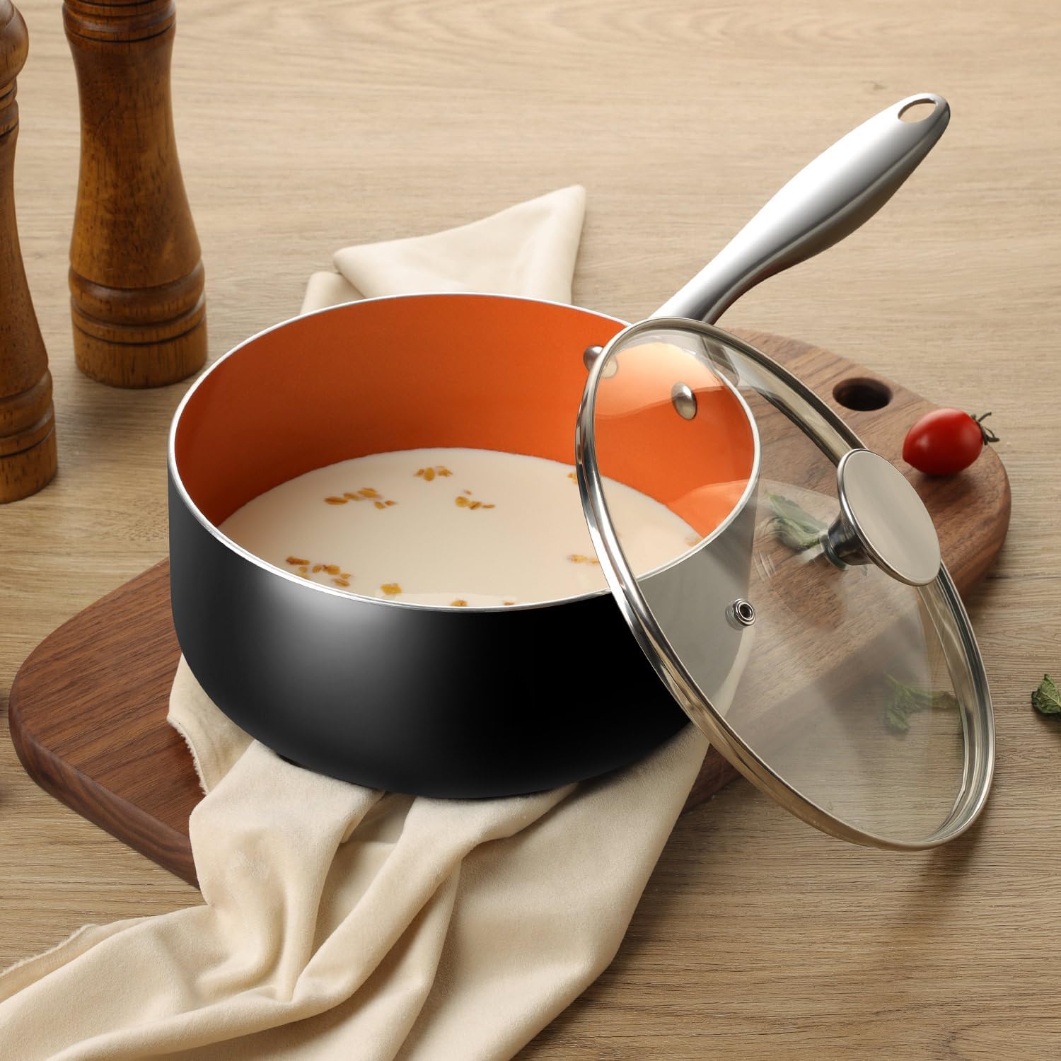 MICHELANGELO 1 Quart Saucepan with Lid, Ultra Nonstick Ceramic Sauce Pan with Lid, Small Pot with Lid, 1 Quart Saucepan Nonstick, Small Sauce Pot, Copper - Image 6